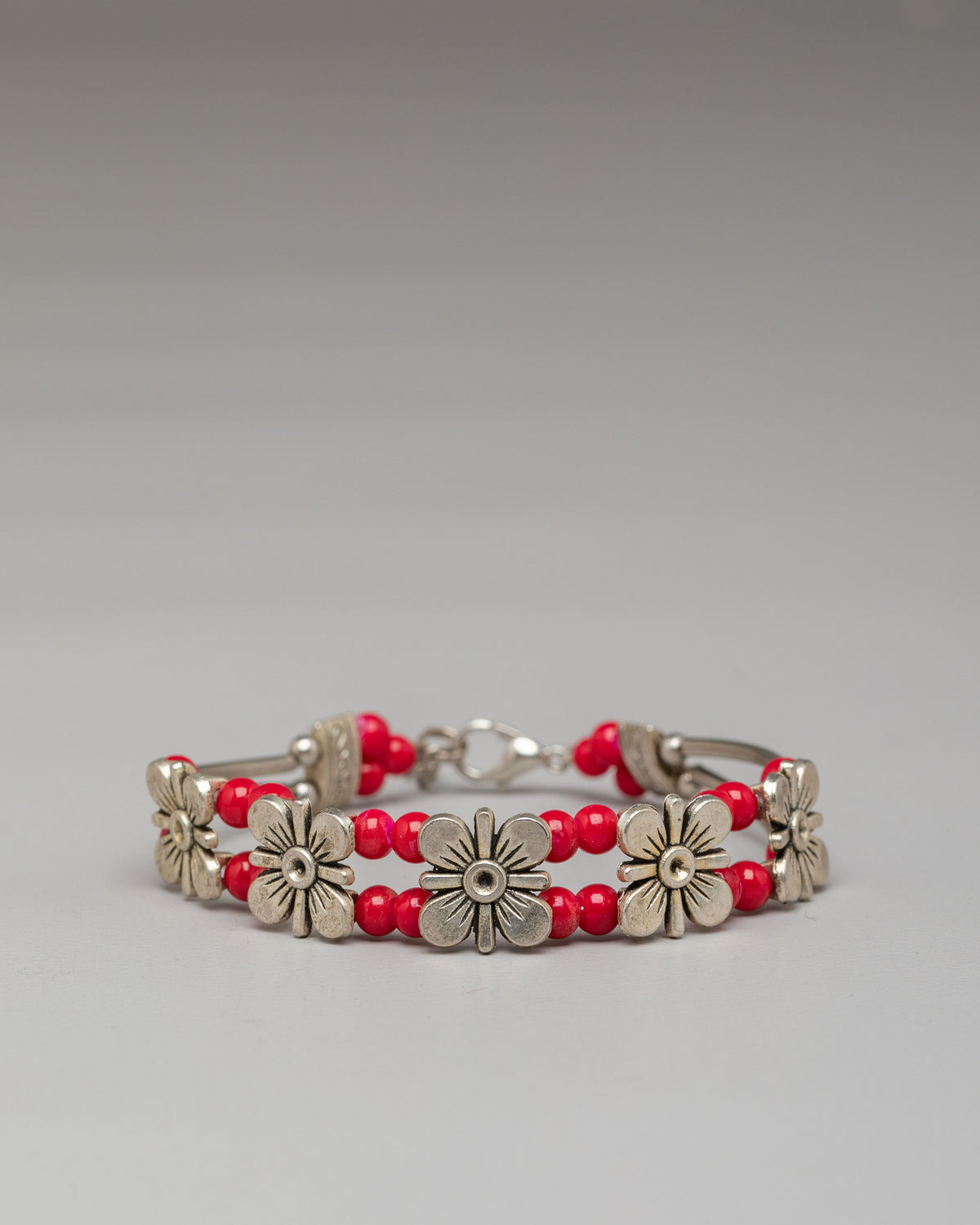 Himalayan Traditional Bracelet | Coral White Metal