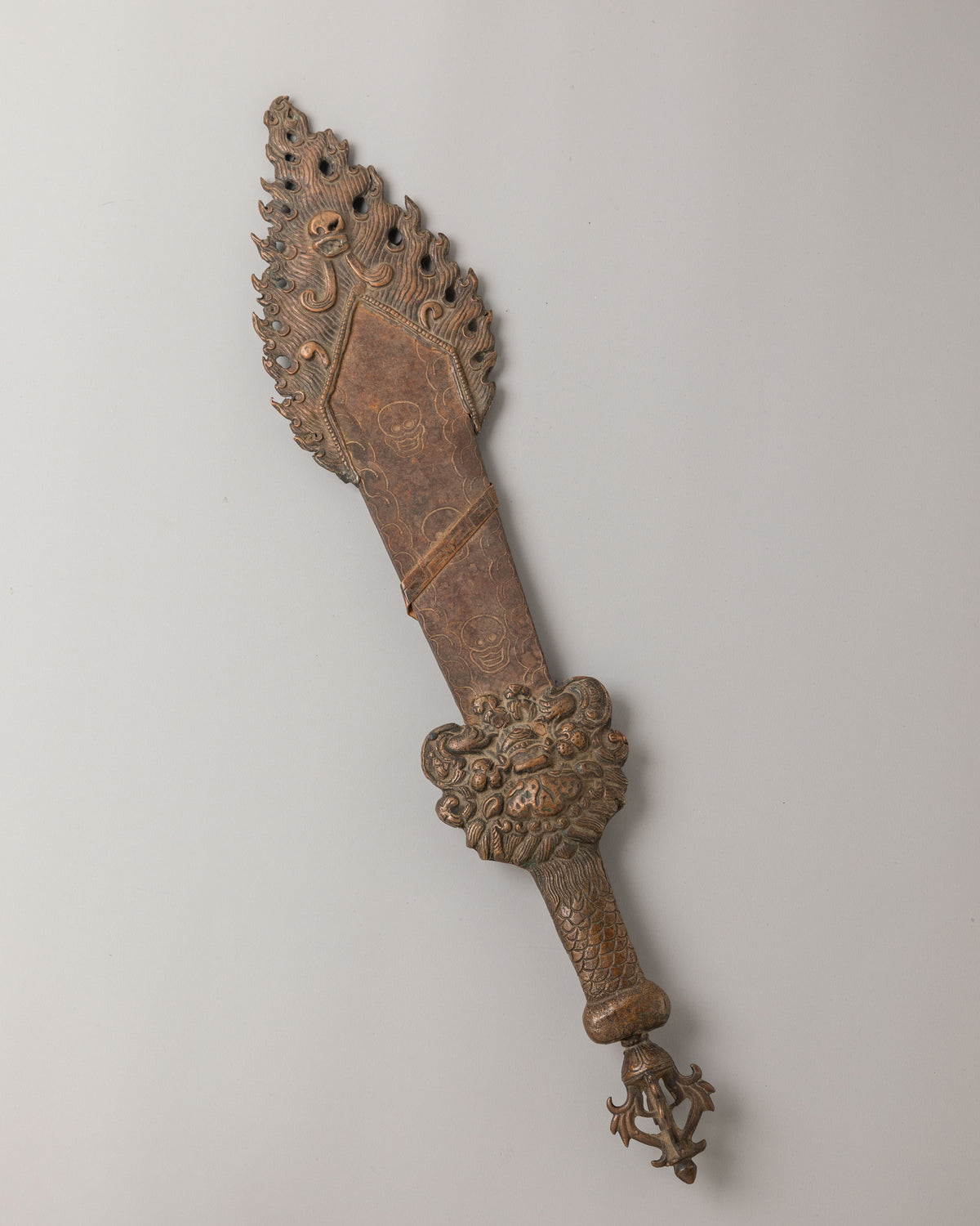 Traditional Tibetan Ritual Sword | Ornately Carved Iron Buddhist Ceremonial Sword