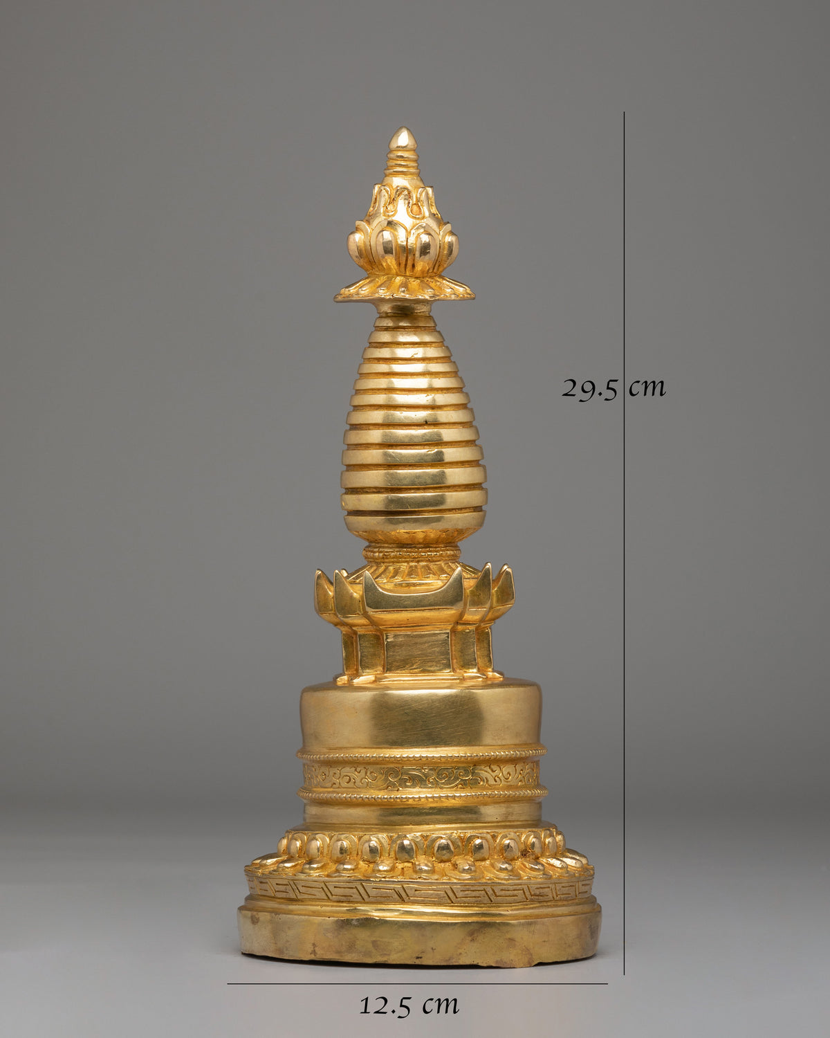 Sacred Buddhist Stupa for Home Shrine | Gold Plated Kadampa Stupa