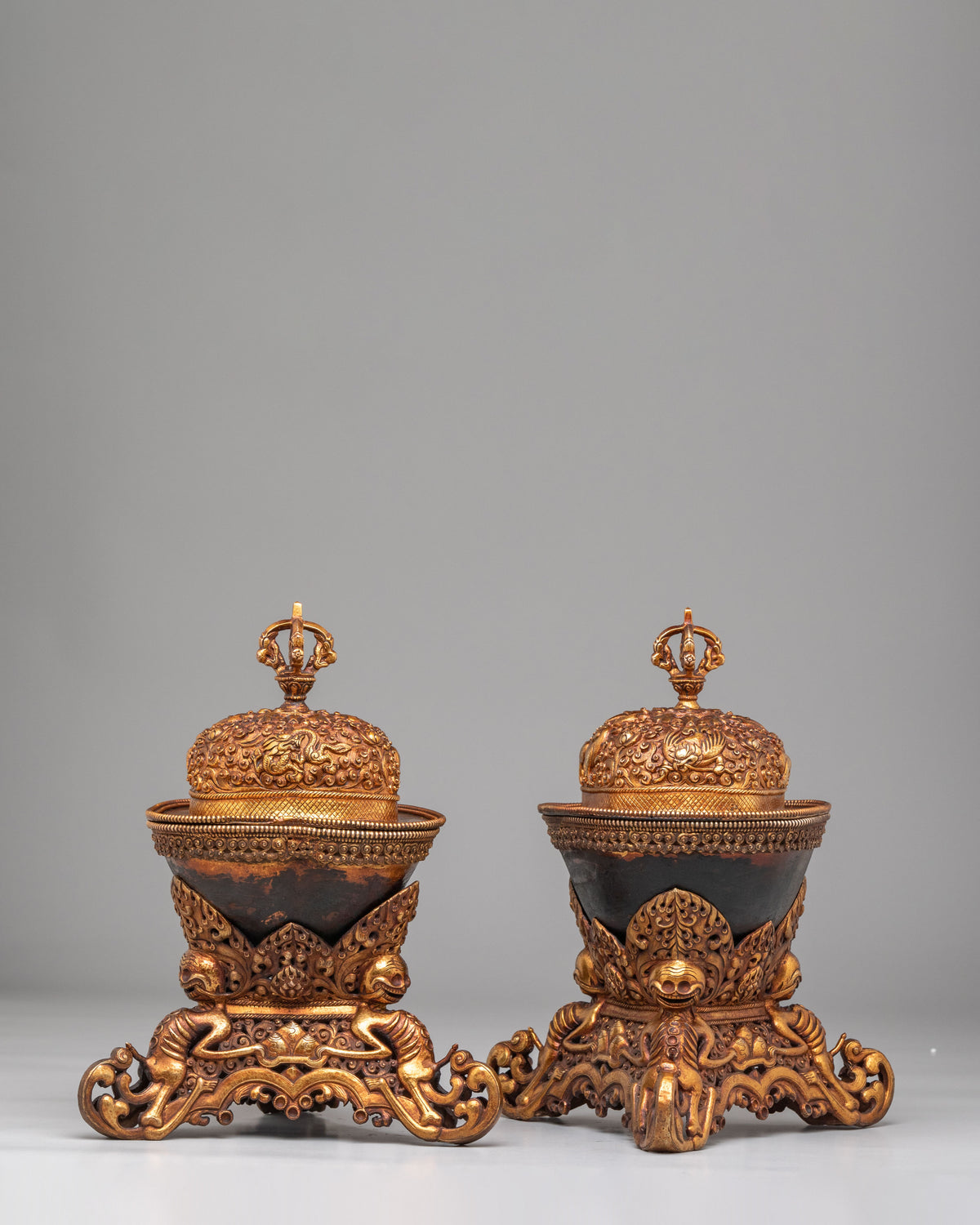 Traditional Tibetan Kapala Set for Altar | Ritual Offering Vessel