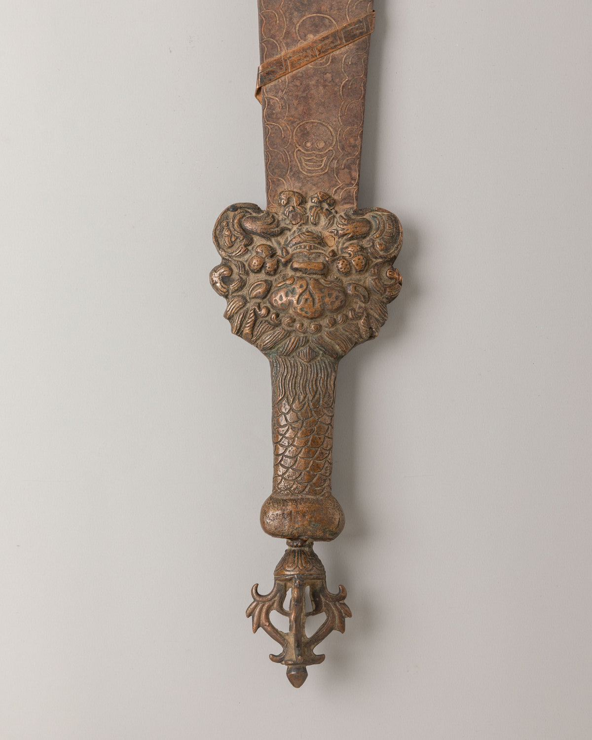 Traditional Tibetan Ritual Sword | Ornately Carved Iron Buddhist Ceremonial Sword