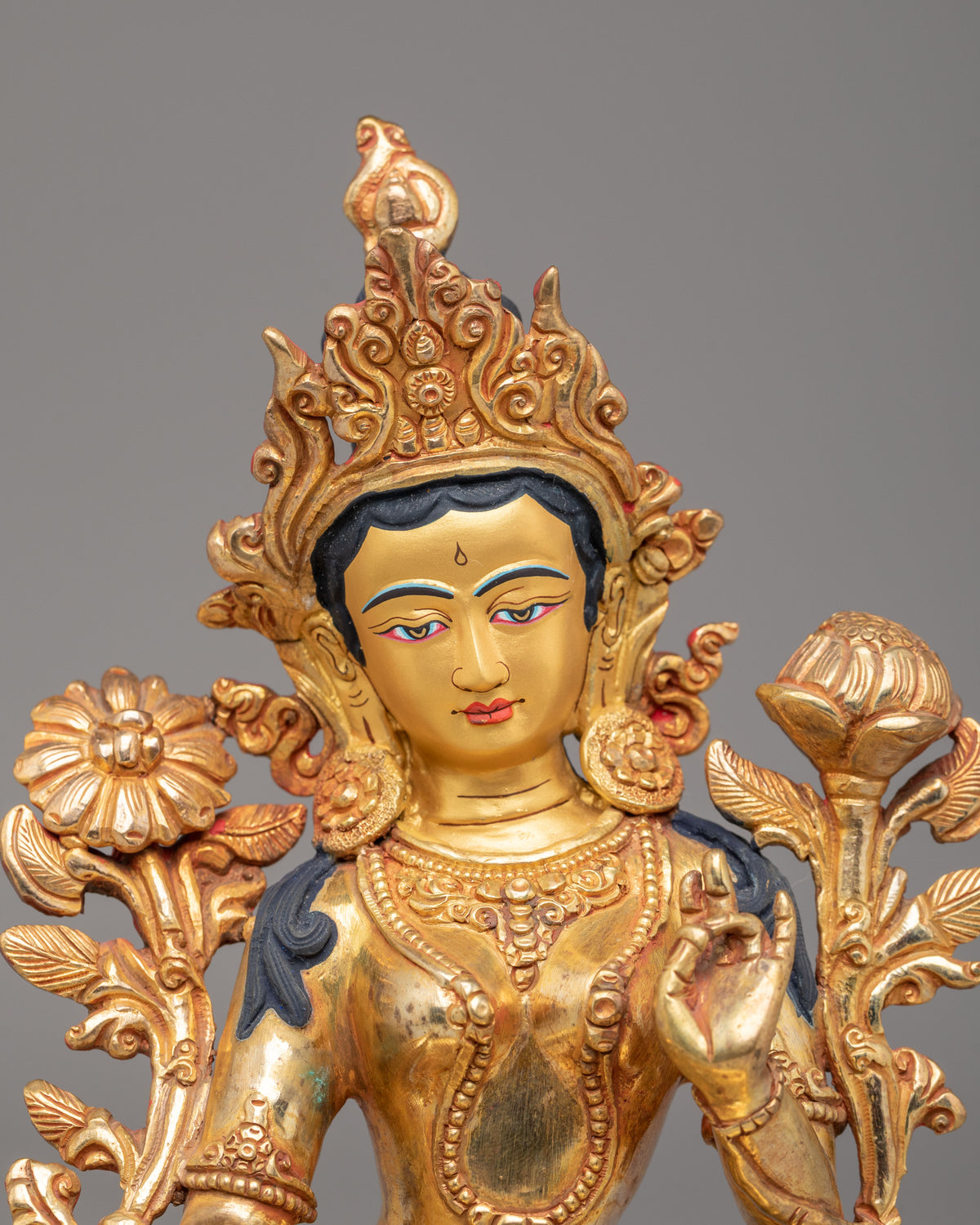 Tibetan Green Tara Shrine Statue | Buddhist Sculpture for Altar Decor