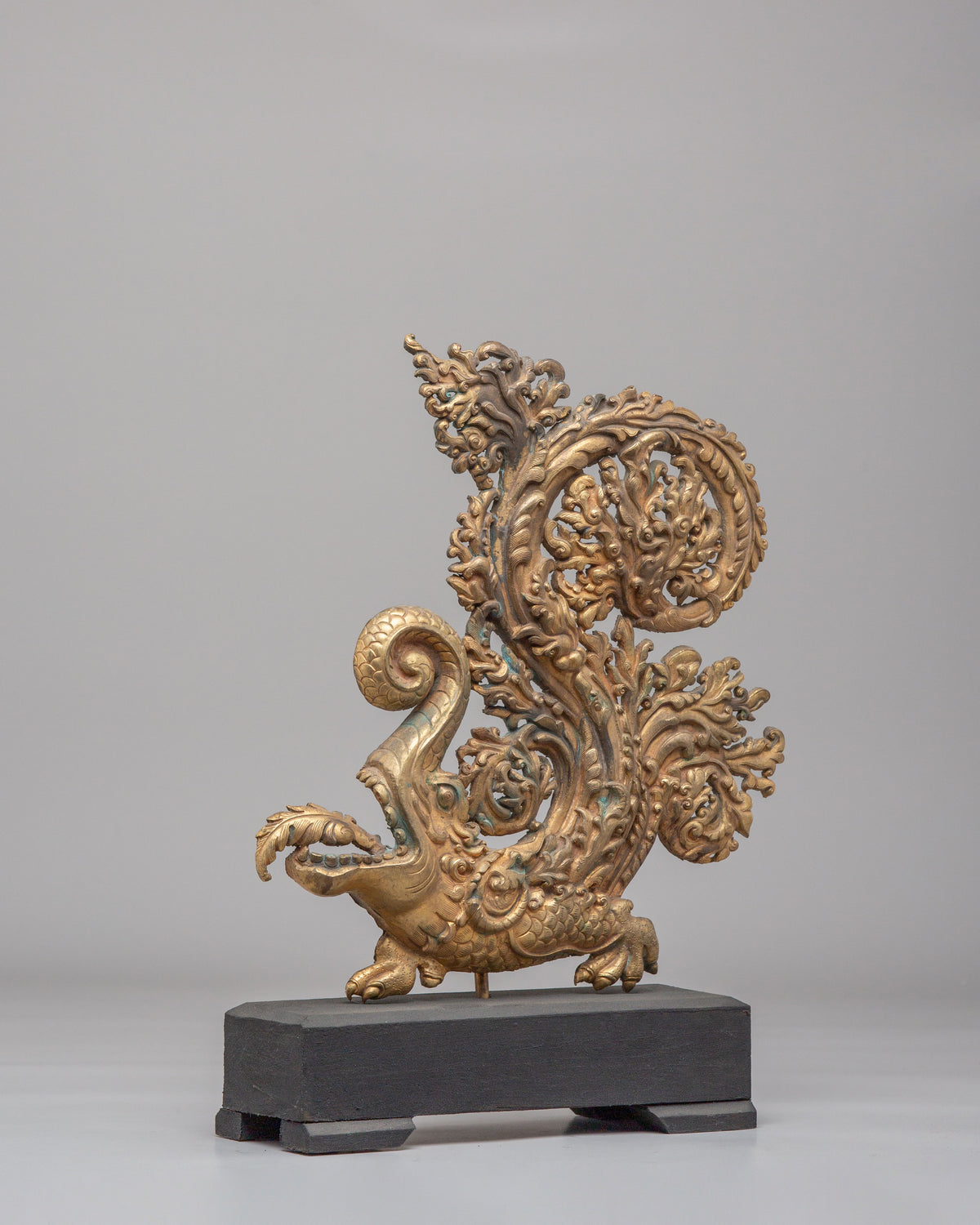 Handcrafted Makara Sculpture Pair | Gold Plated Copper Artwork