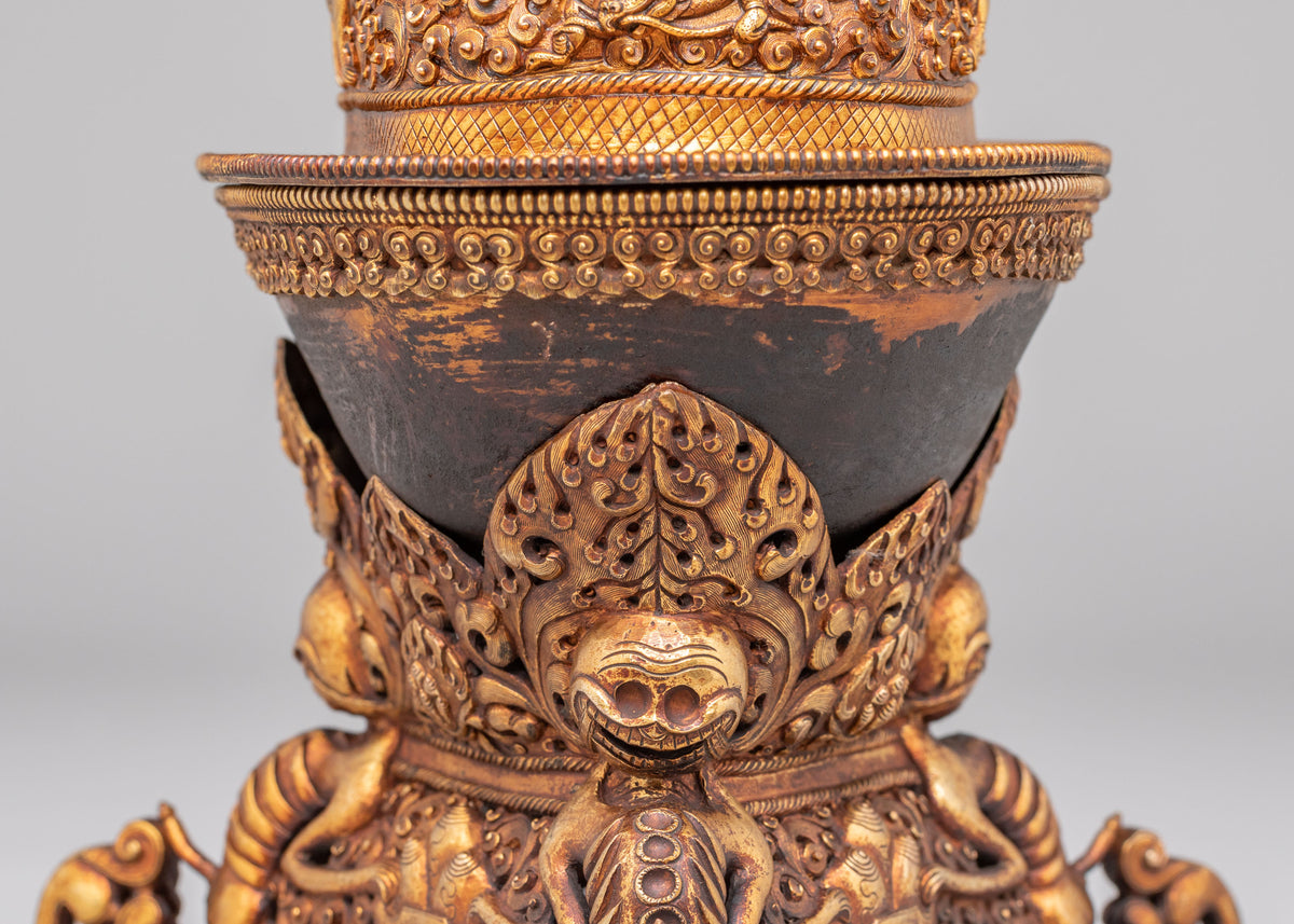 Traditional Tibetan Kapala Set for Altar | Ritual Offering Vessel
