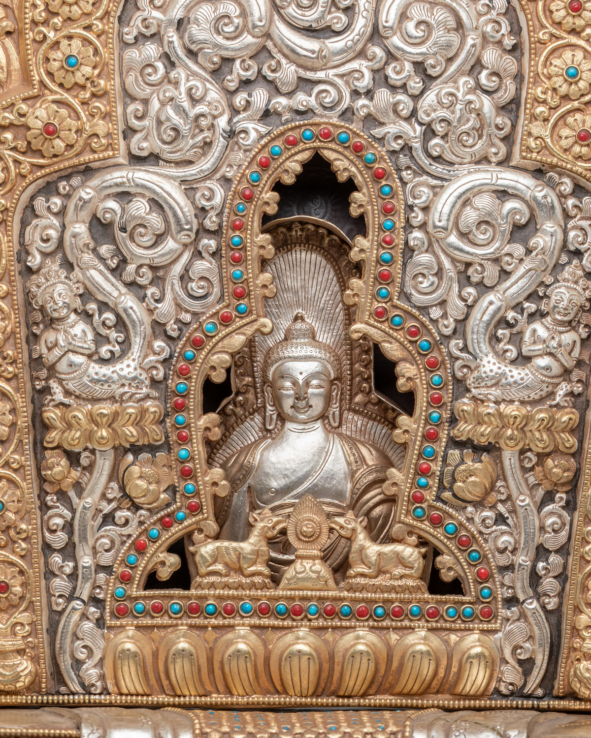 Tibetan Buddha Ghau Box | Gold and Silver Plated Shakyamuni Shrine