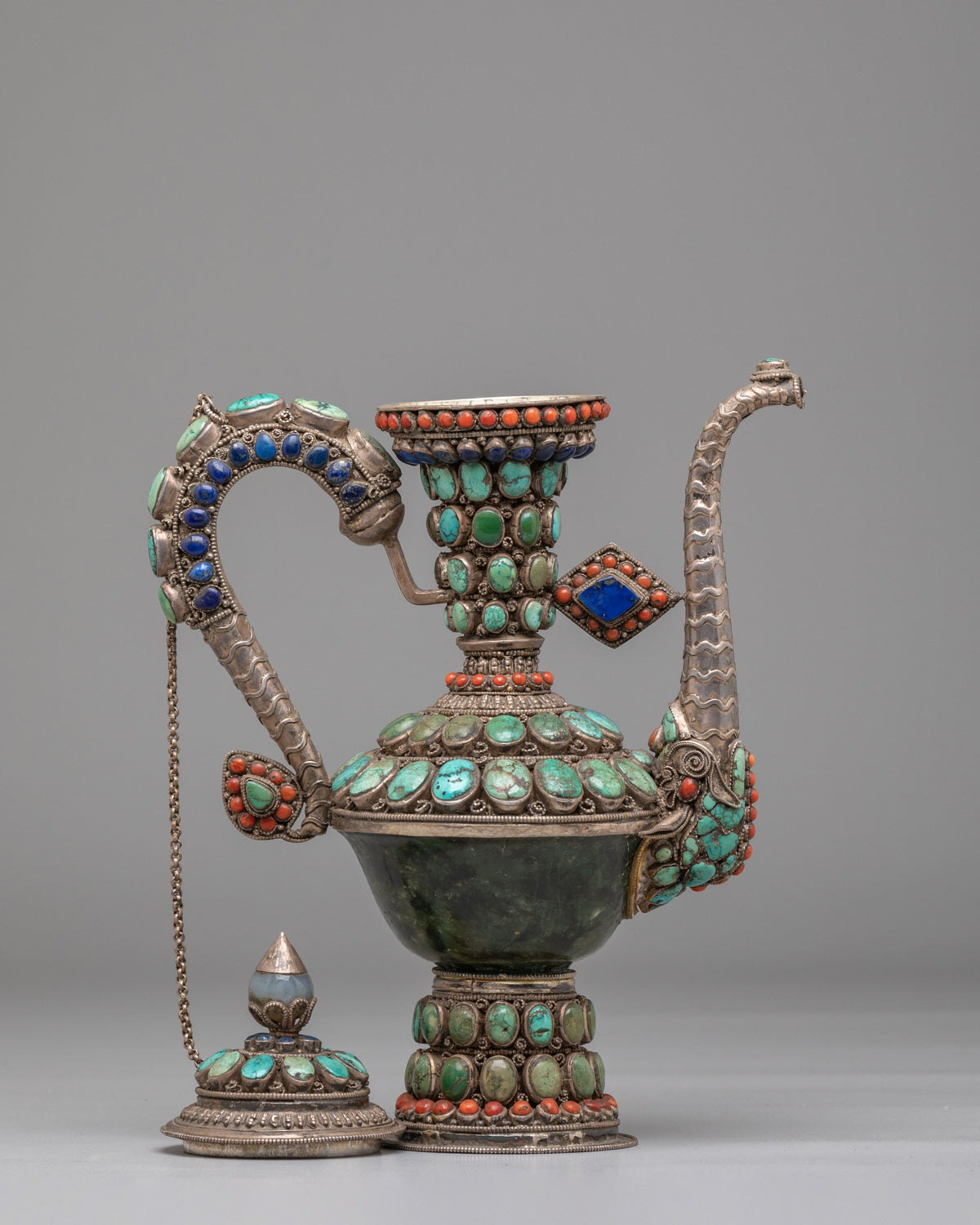 Hong Kong Jade Tea Pot | Antique Tibetan Silver Tea Vessel