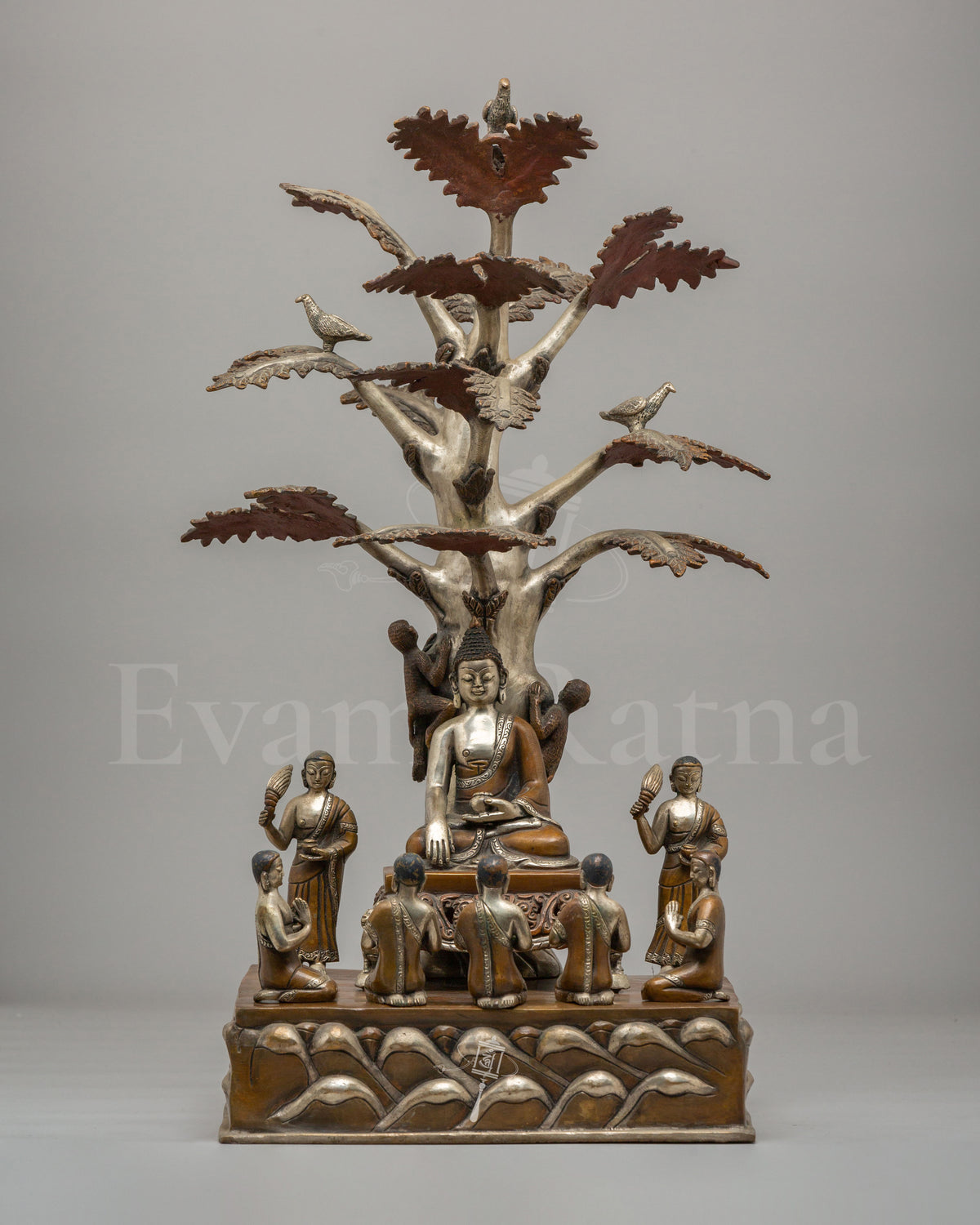 Buddha With Disciples Under Tree Statue  