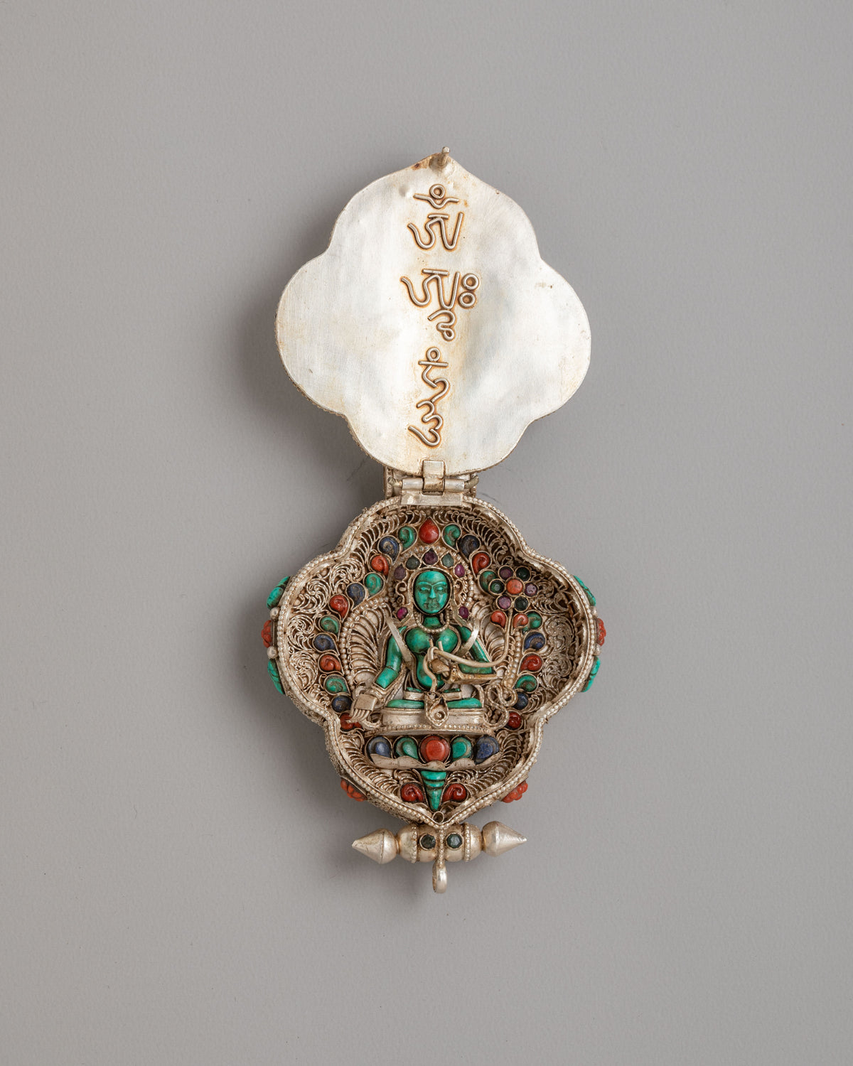 Tibetan Buddhist Amitayus Ghau Locket | Handcarved Silver Pendant