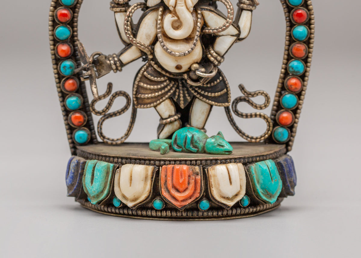Handmade Standing Ganesh Statue | Copper Ganesha Sculpture with Gemstones