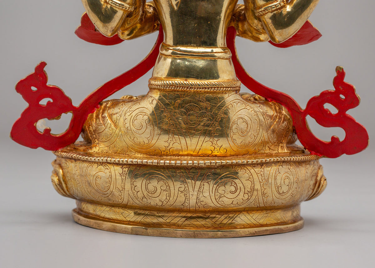Buddhist Altar Chenrezig Sculpture | 24K Gold Gilded Compassion Statue