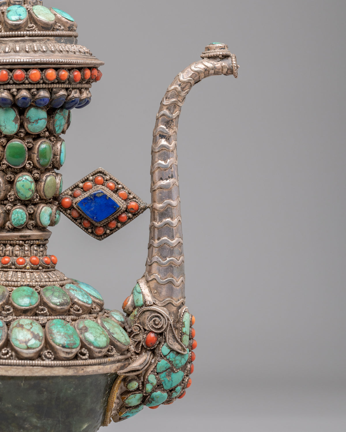 Hong Kong Jade Tea Pot | Antique Tibetan Silver Tea Vessel