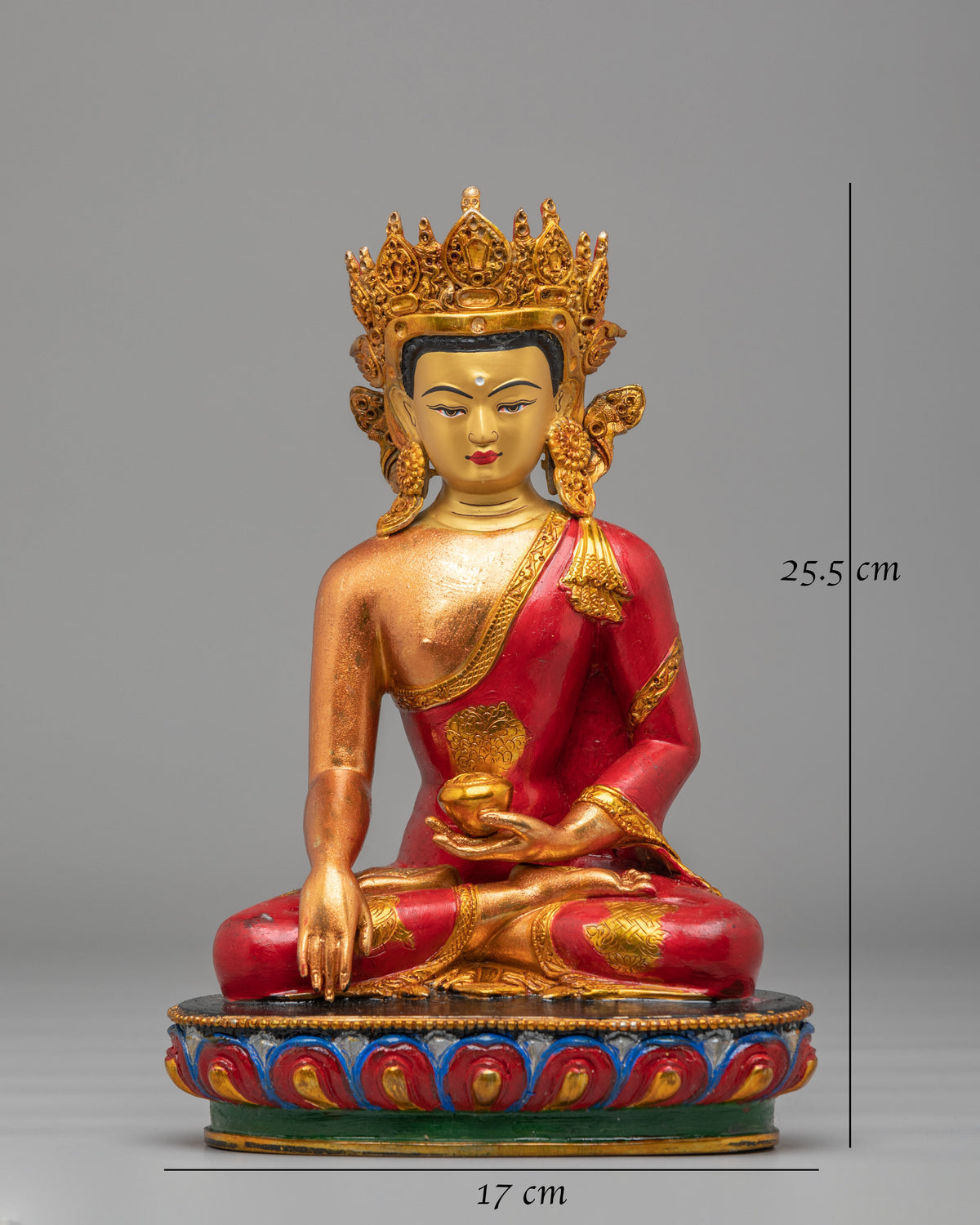 Crowned Shakyamuni Buddha Statue | Gold Plated Copper