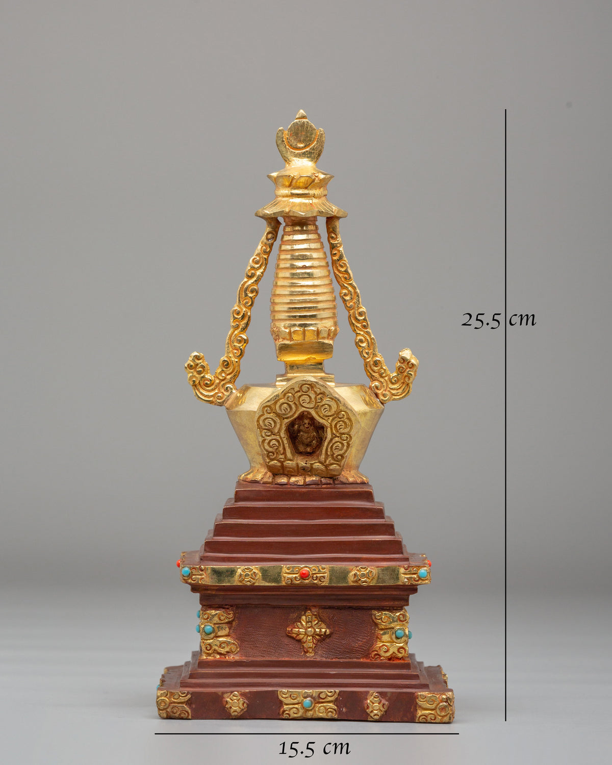 Tibetan Shrine Enlightenment Stupa | 24K Half Gold Plated Copper
