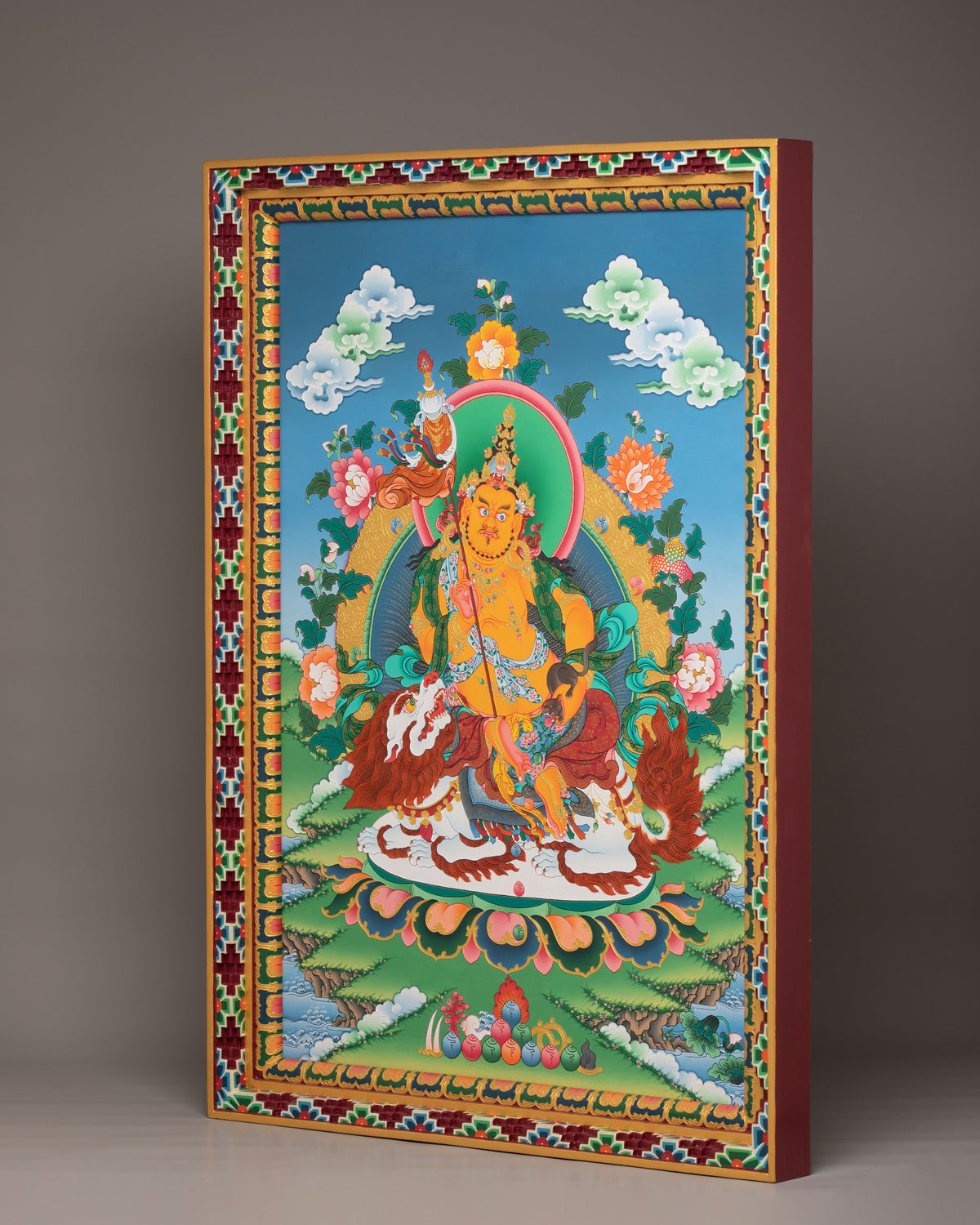 Spiritual Namtoshe Wall Hanging | Handpainted Tibetan Buddhist Wealth Deity Art