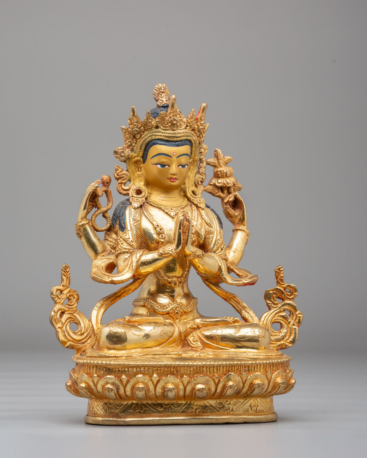 Sacred Avalokiteshvara Compassion Statue | 24K Gold Plated Copper Sculpture