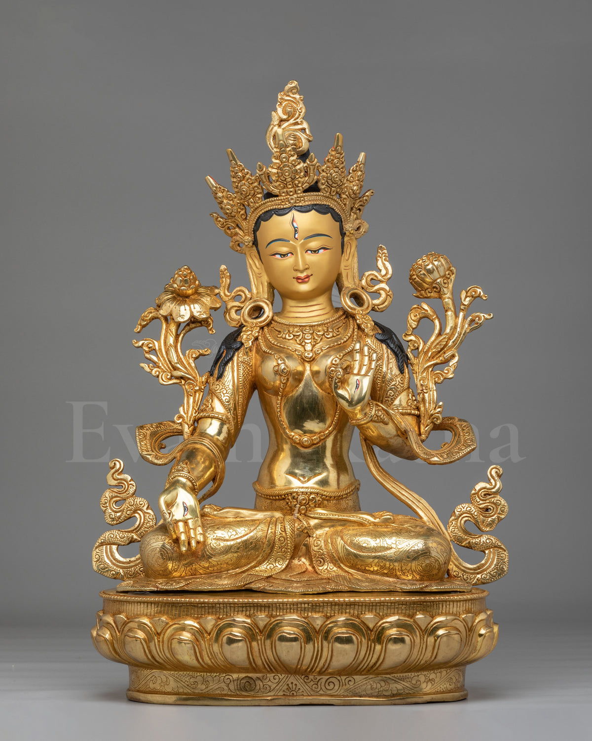 Tibetan Buddhist White Tara Sculpture | 24K Gold Plated Goddess Statue