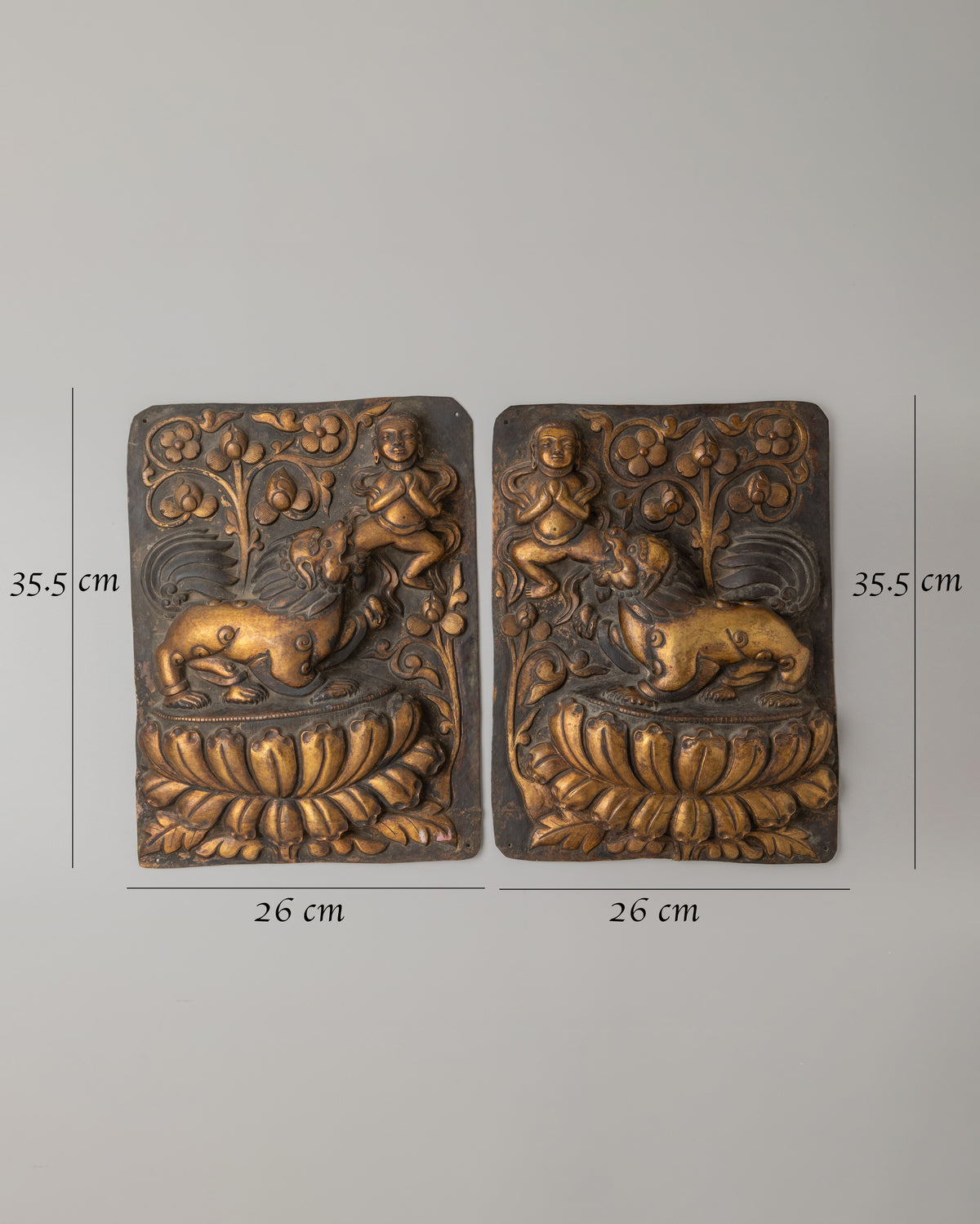 Antique Snow Lion Copper Wall Hanging Set | 35+ Year Himalayan Art