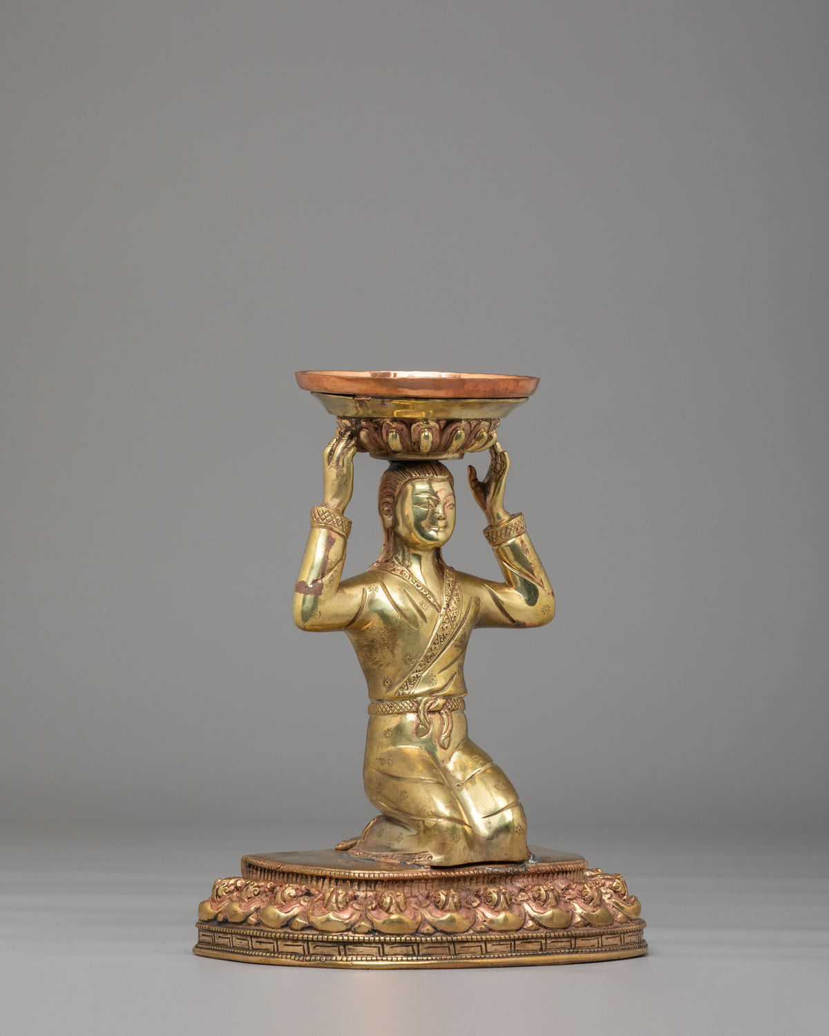 Tibetan Butter Lamp For Buddhist Shrine | Brass Lamp with Copper Holder