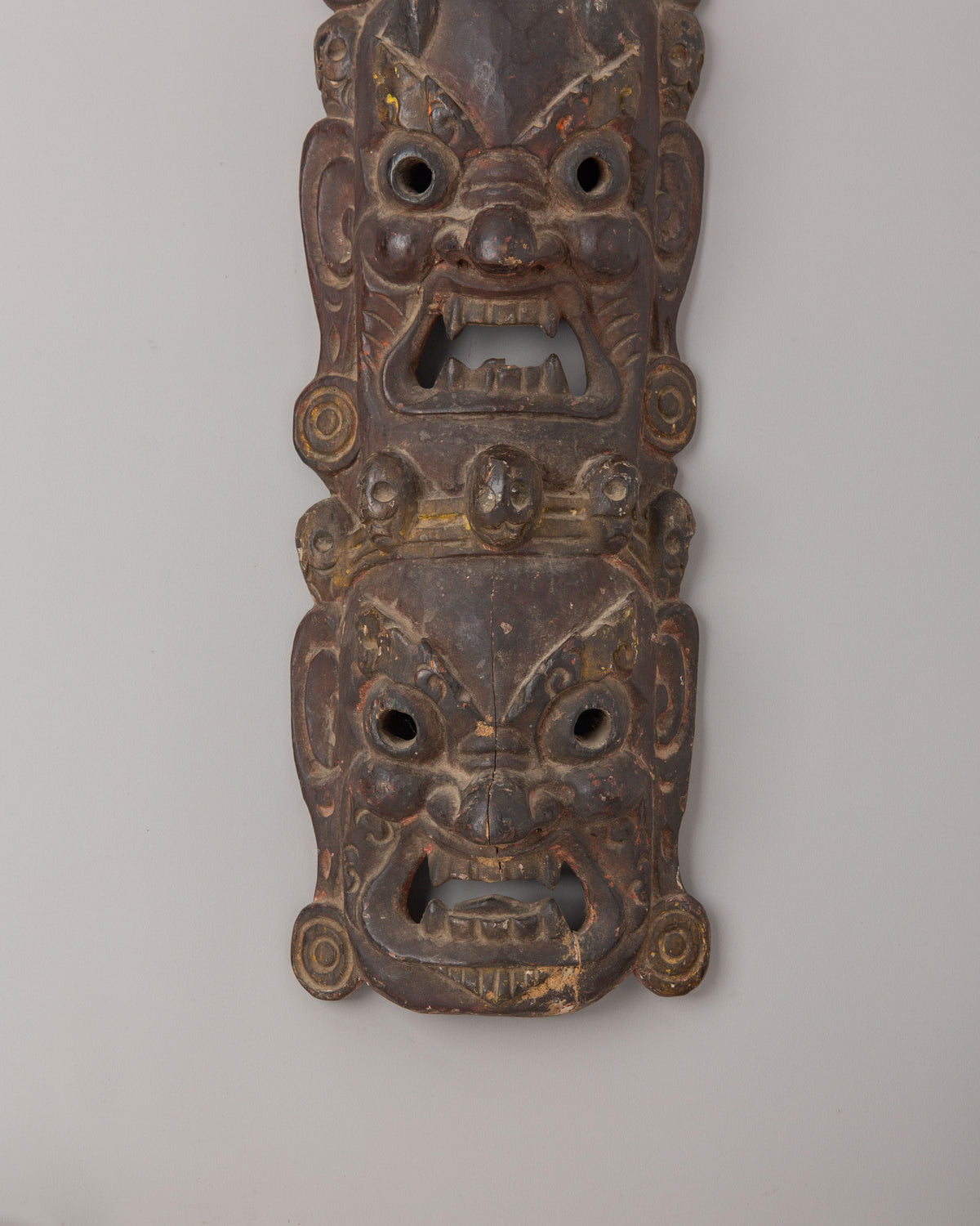 Tibetan Carved Mask Wall Hanging | Handcrafted Wood Artwork