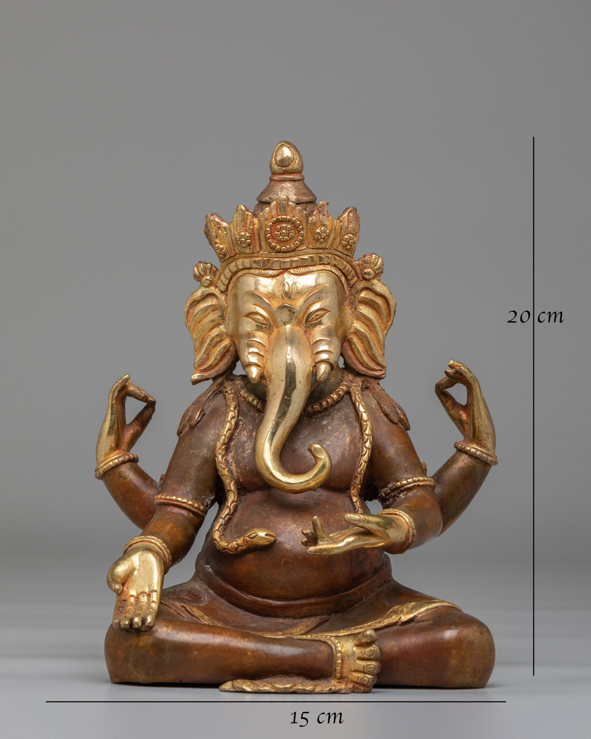 Sacred Himalayan Ganesh Altar Statue | Gold Plated Copper Ganesha Sculpture