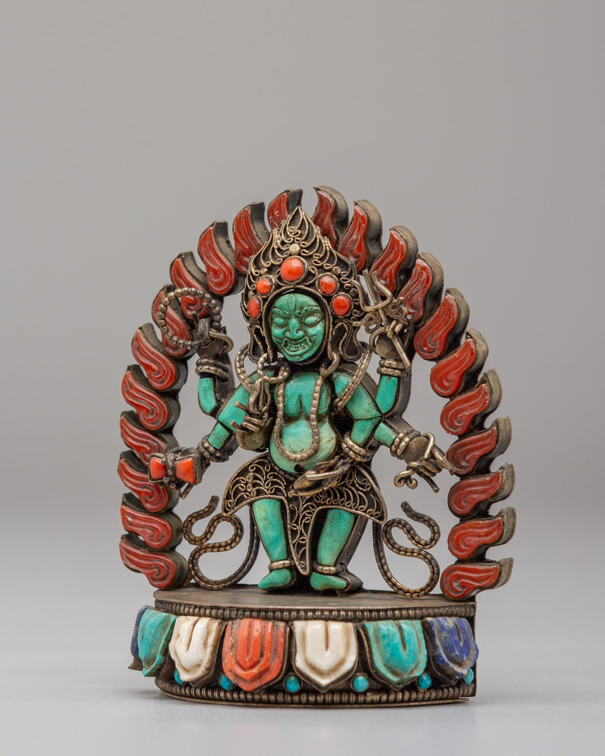 Buddhist Altar Six-Armed Mahakala Statue | Tibetan Protector Deity Sculpture