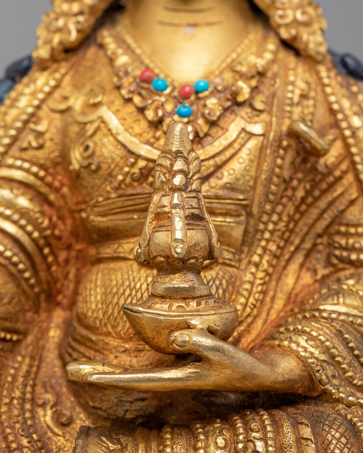 Himalayan Guru Rinpoche Buddhist Statue | Traditional Gold Plated Sculpture