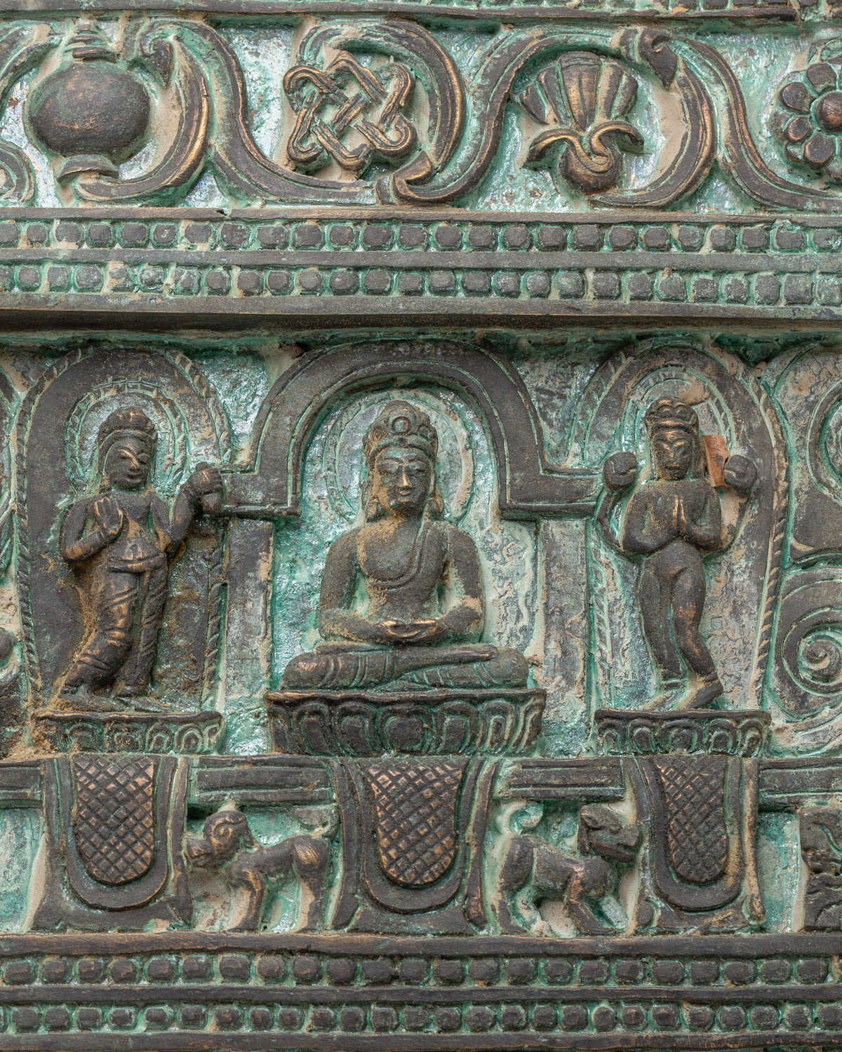 Carved Deity with Display Stand | Tibetan Buddhist Copper Artwork