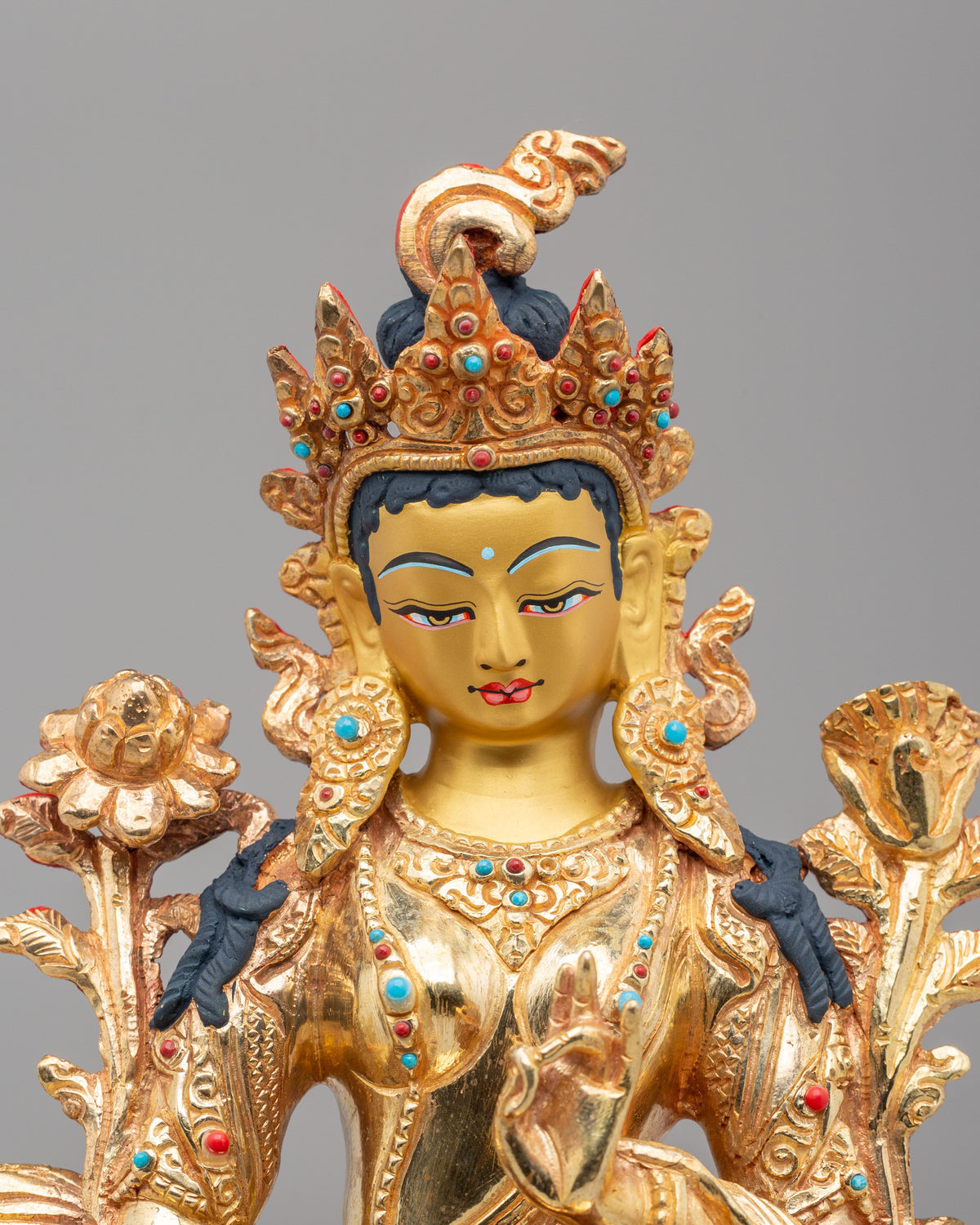 Handmade Altar Green Tara Statue | Gold Plated Buddhist Sculpture