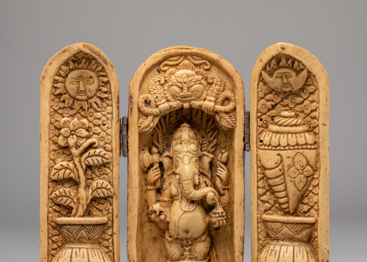Traditional Ganesha Shrine Decor | Hand-Carved Religious Artwork