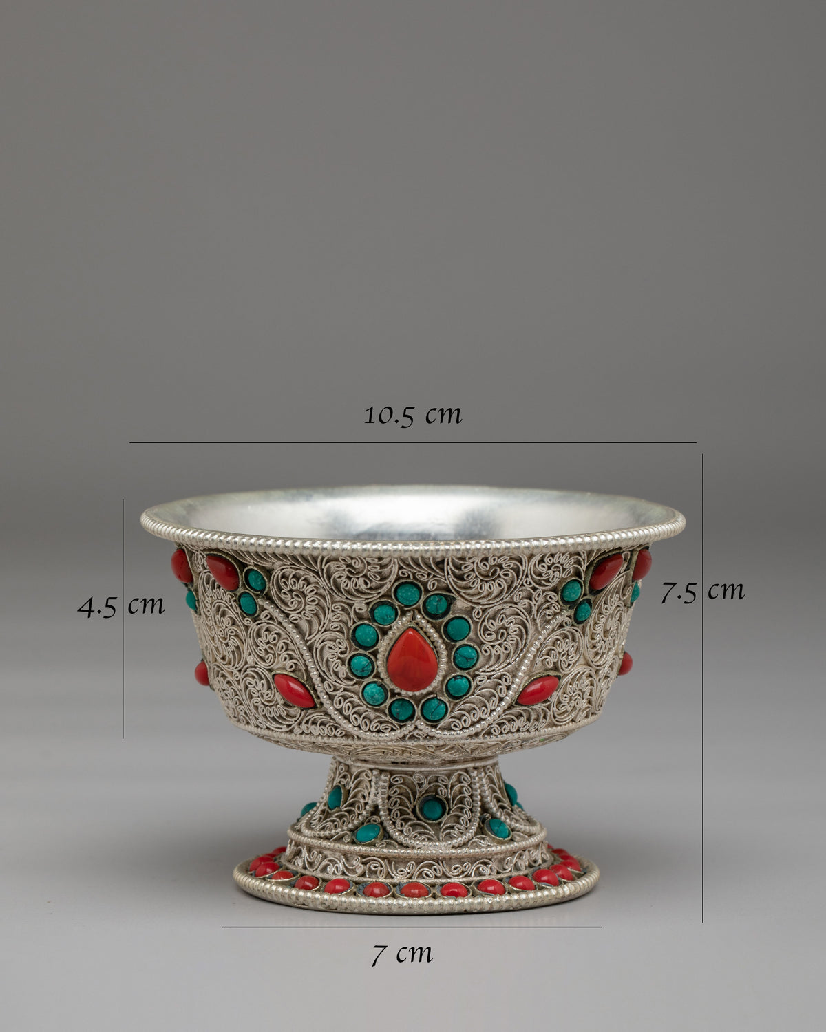 Buddhist Shrine Offering Bowl Set | Silver Plated Tibetan Ritual Bowls
