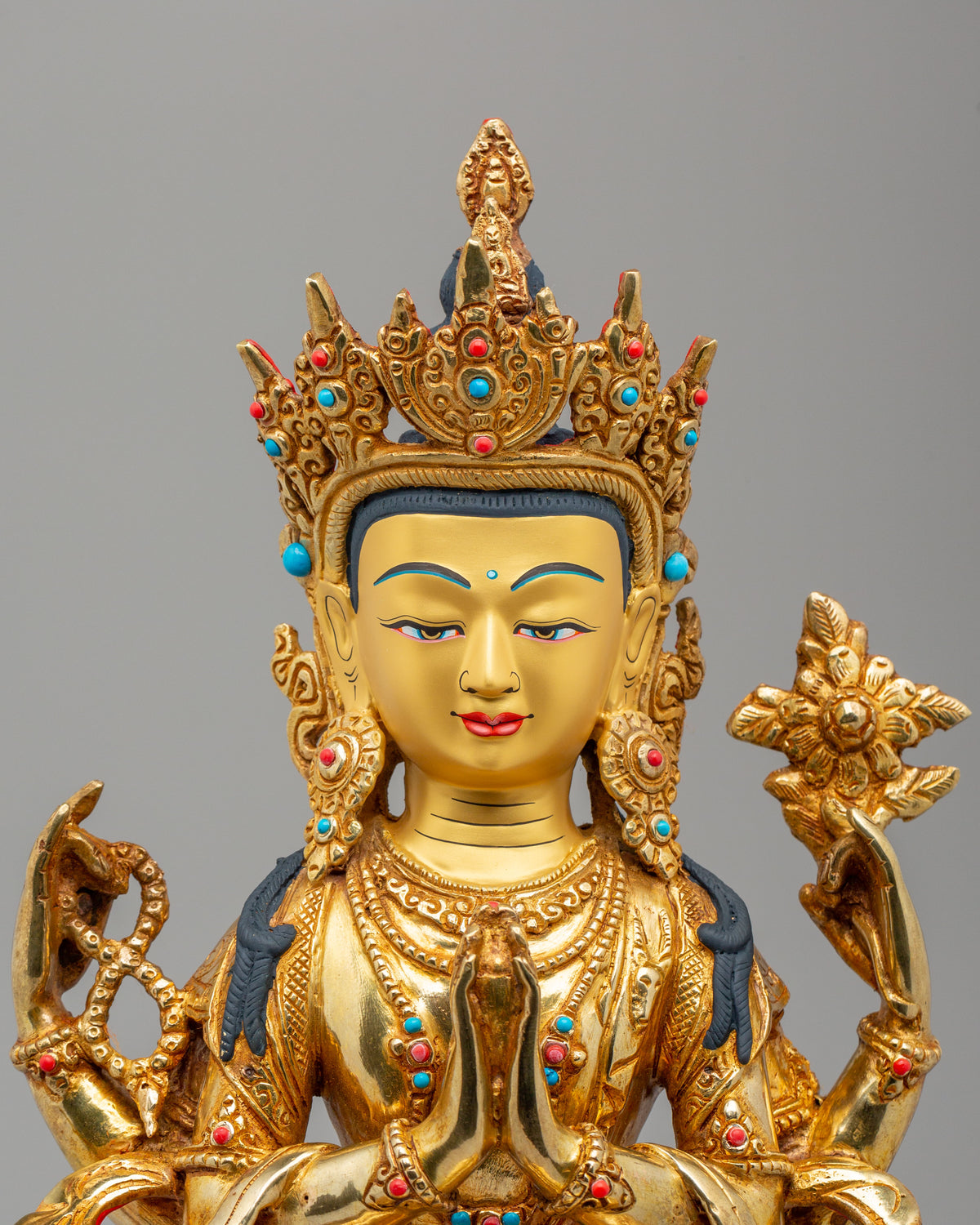Buddhist Altar Chenrezig Sculpture | 24K Gold Gilded Compassion Statue