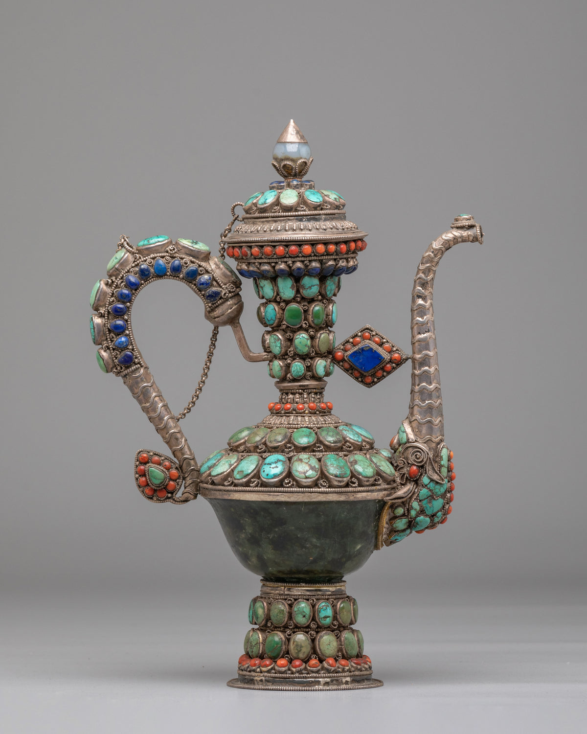Hong Kong Jade Tea Pot | Antique Tibetan Silver Tea Vessel