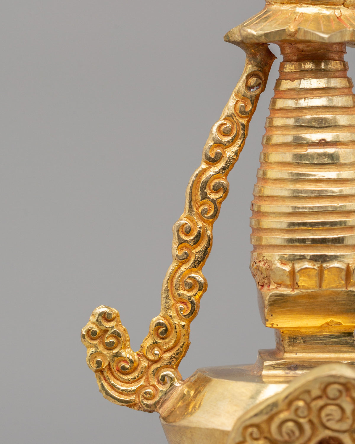 Tibetan Shrine Enlightenment Stupa | 24K Half Gold Plated Copper