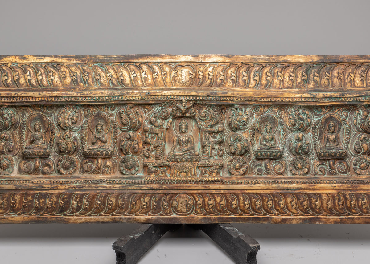 Handcrafted Buddhist Home Decor With Stand | Five Buddha Copper Panel