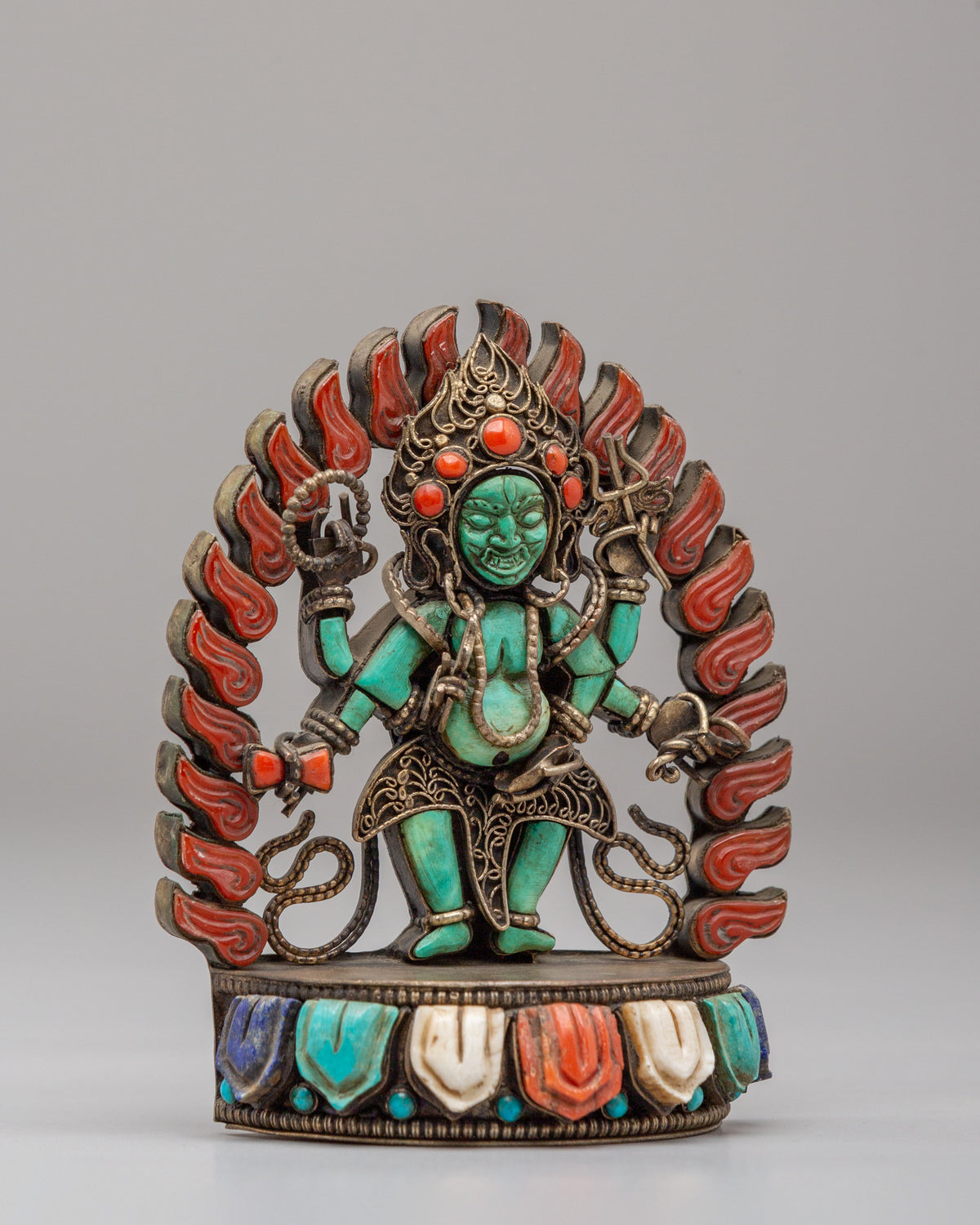 Buddhist Altar Six-Armed Mahakala Statue | Tibetan Protector Deity Sculpture