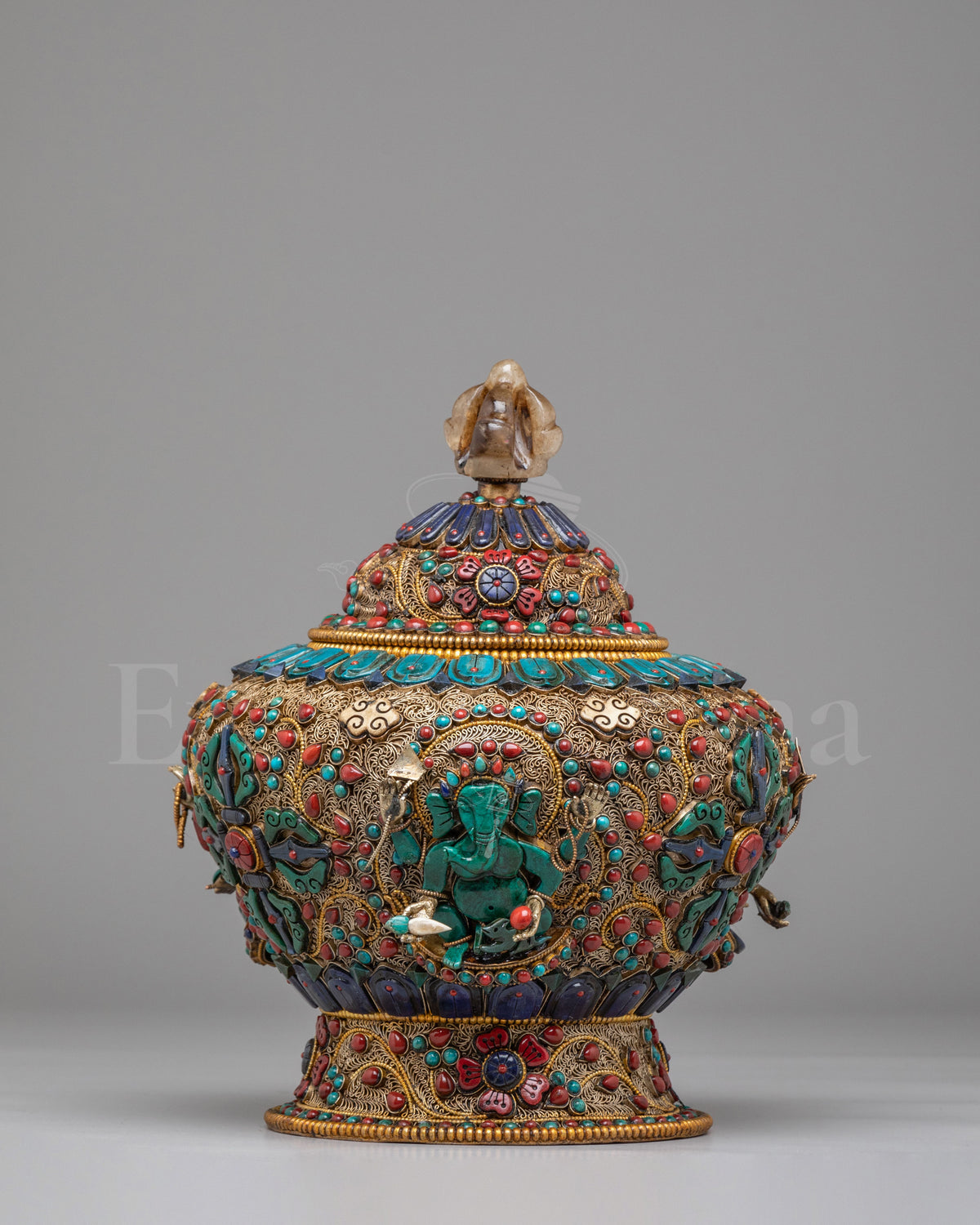 Ganesha Carved Decorative Vessel  