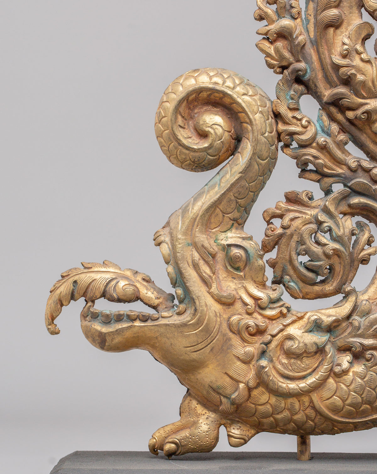 Handcrafted Makara Sculpture Pair | Gold Plated Copper Artwork