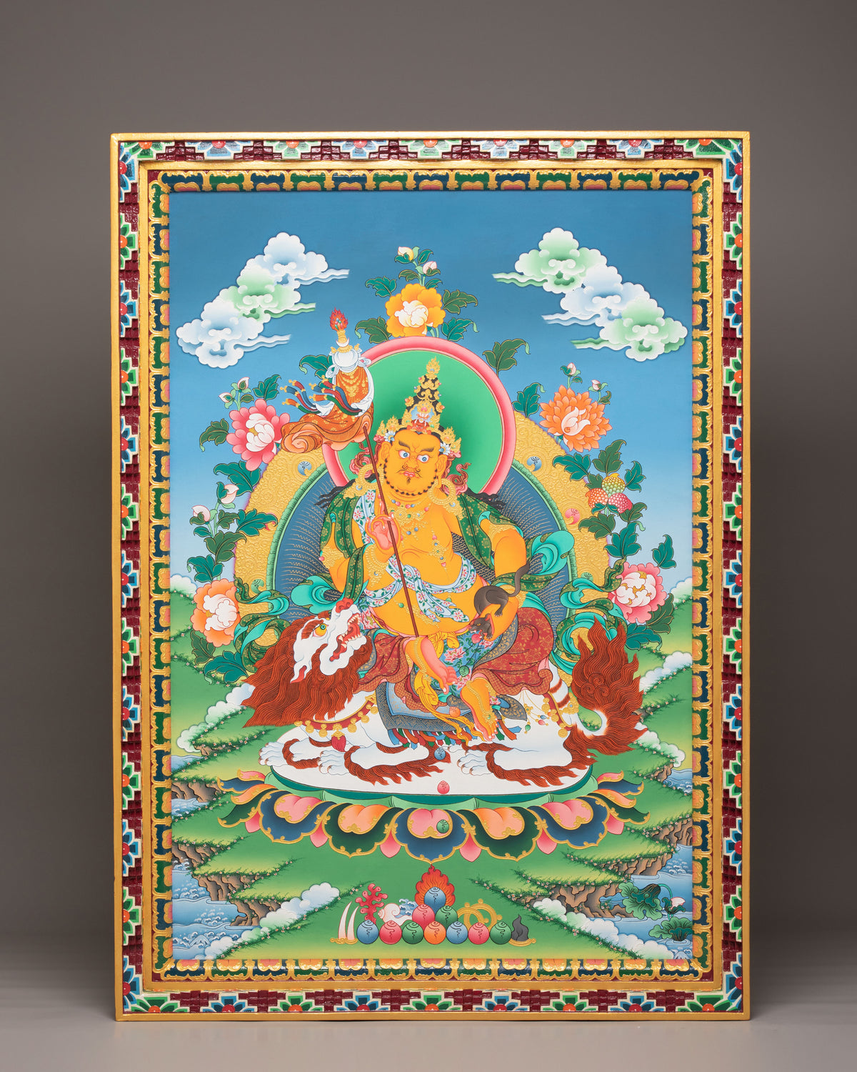 Spiritual Namtoshe Wall Hanging | Handpainted Tibetan Buddhist Wealth Deity Art