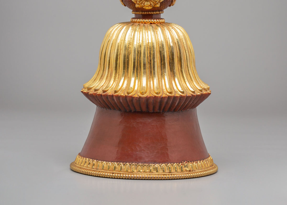 Sacred Buddhist Dharma Wheel | Gold Plated Oxidized Copper Sculpture