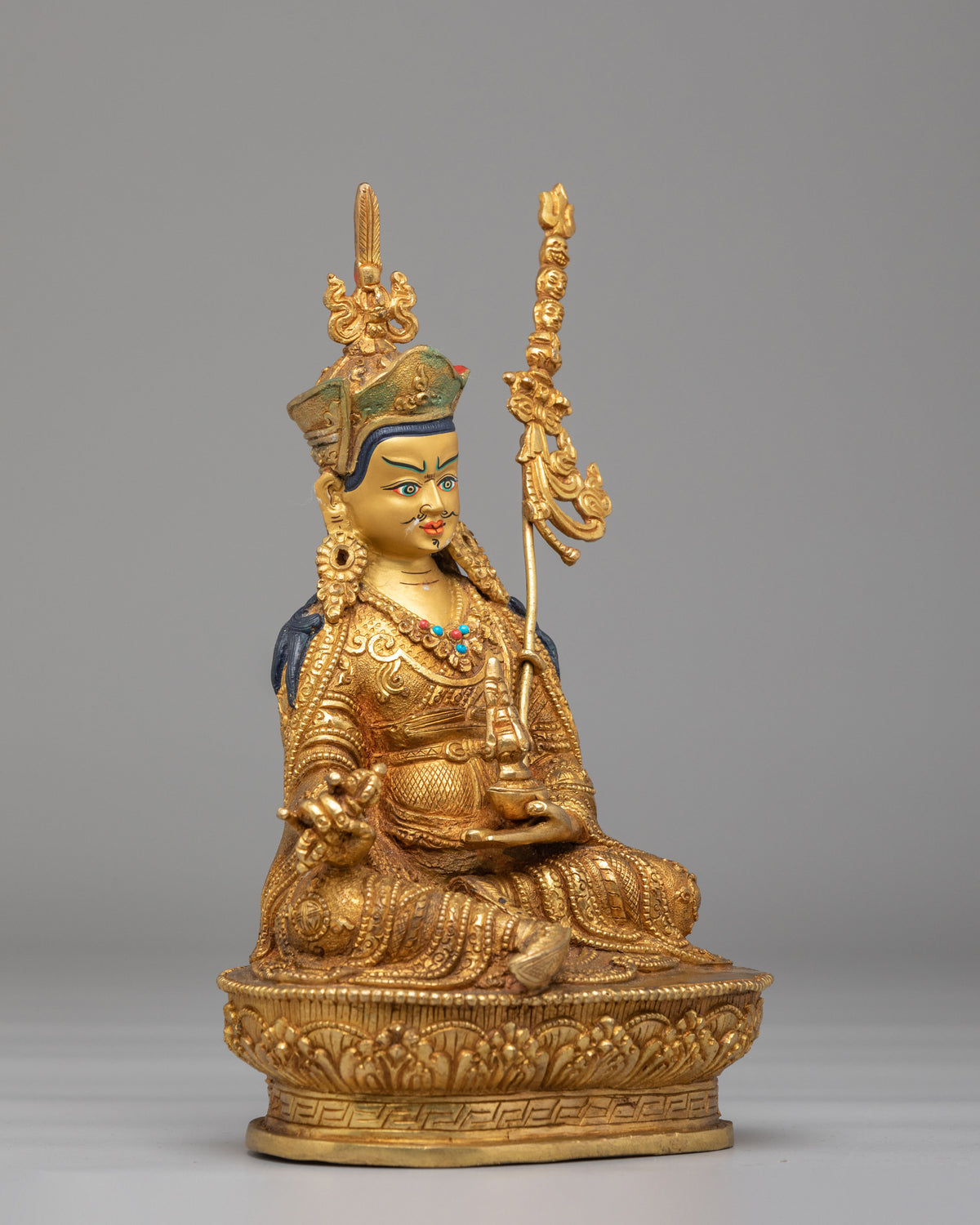 Himalayan Guru Rinpoche Buddhist Statue | Traditional Gold Plated Sculpture