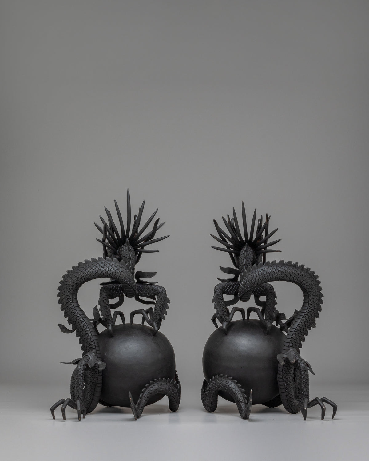 Handcrafted Dragon Sculpture Set | Tibetan Guardian Deity Figurines