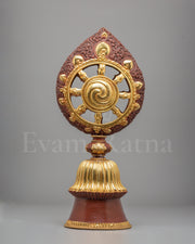 Sacred Buddhist Dharma Wheel | Gold Plated Oxidized Copper Sculpture