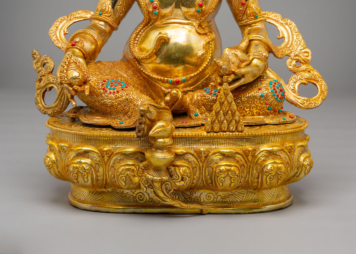 Traditional Dzambhala Altar Sculpture | 24K Gold Plated Buddhist Wealth Deity