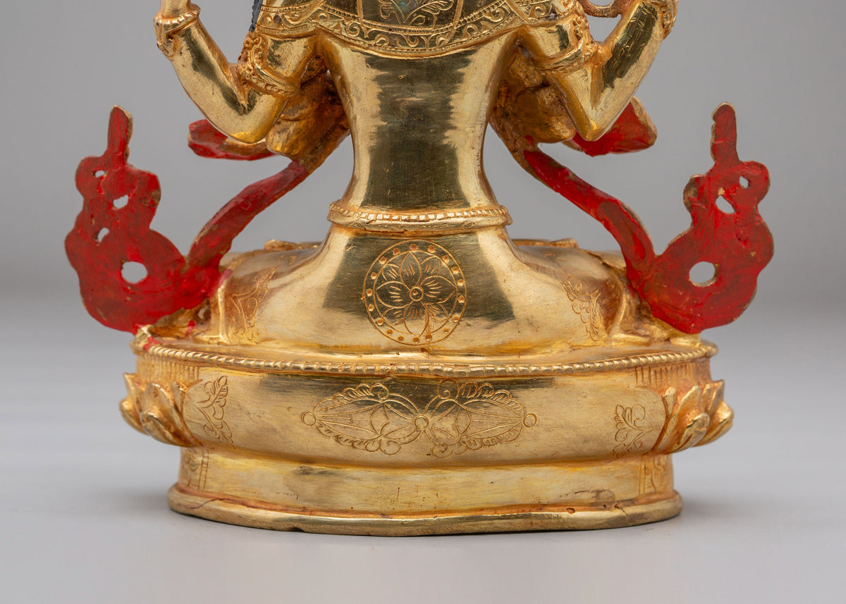 Sacred Avalokiteshvara Compassion Statue | 24K Gold Plated Copper Sculpture