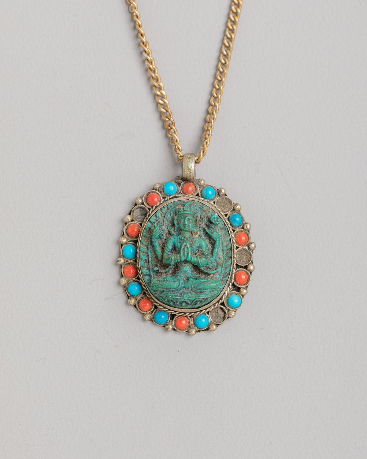 Avalokiteshvara Buddhist Pendant | White Metal Artwork