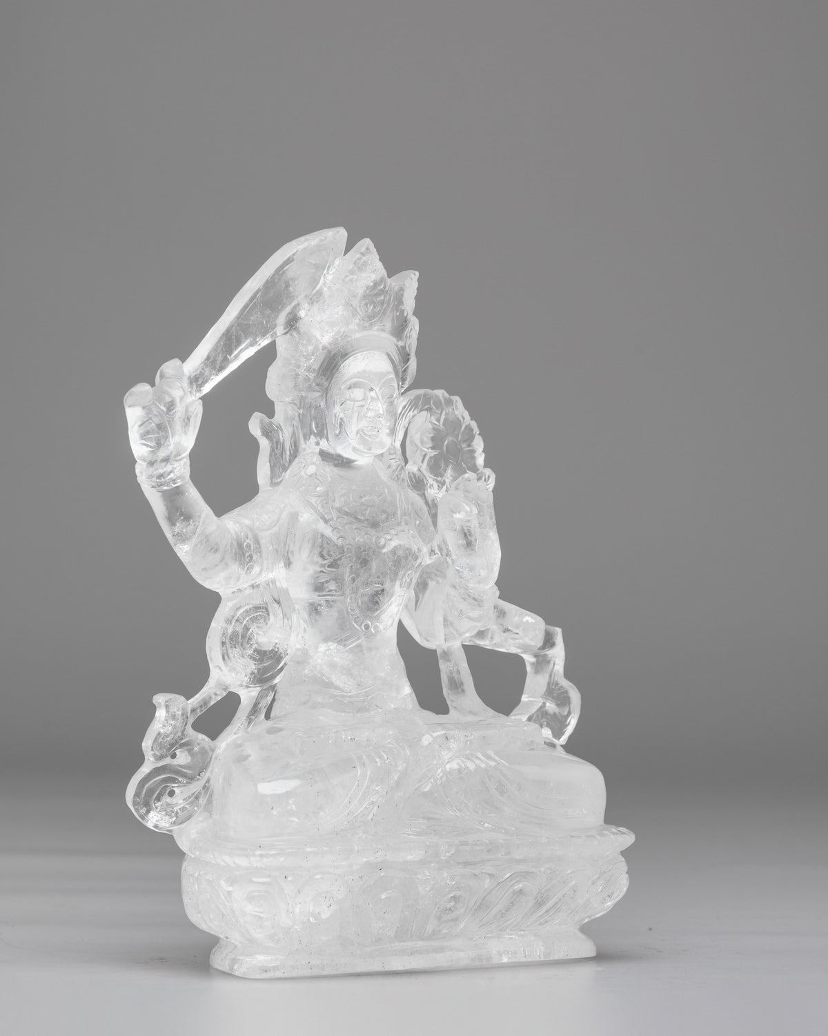 Crystal Manjushri Sculpture | Himalayan Crystal Buddhist Artwork