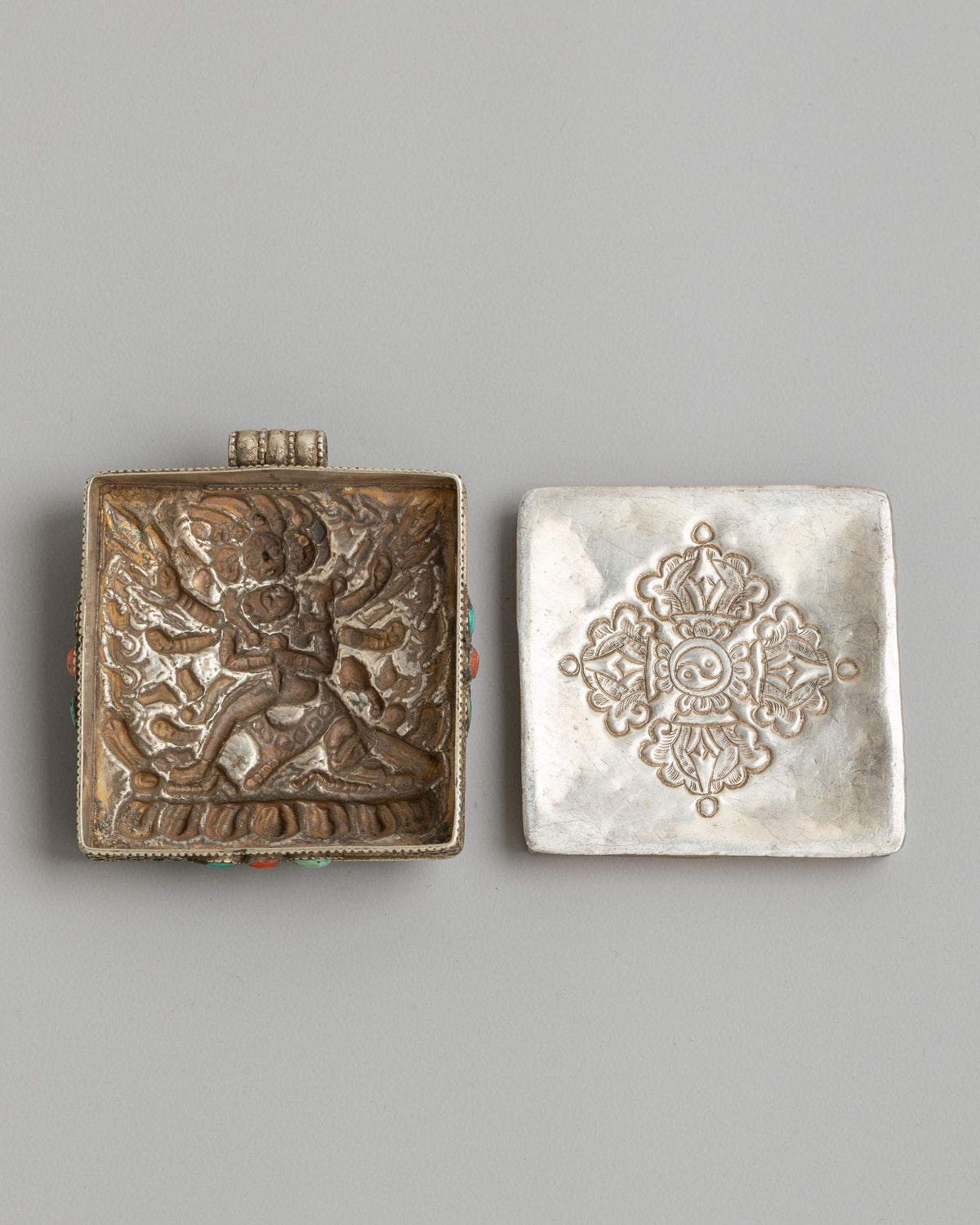 Tibetan Yamantaka Ghau Box Locket | Handcarved Silver Buddhist Amulet