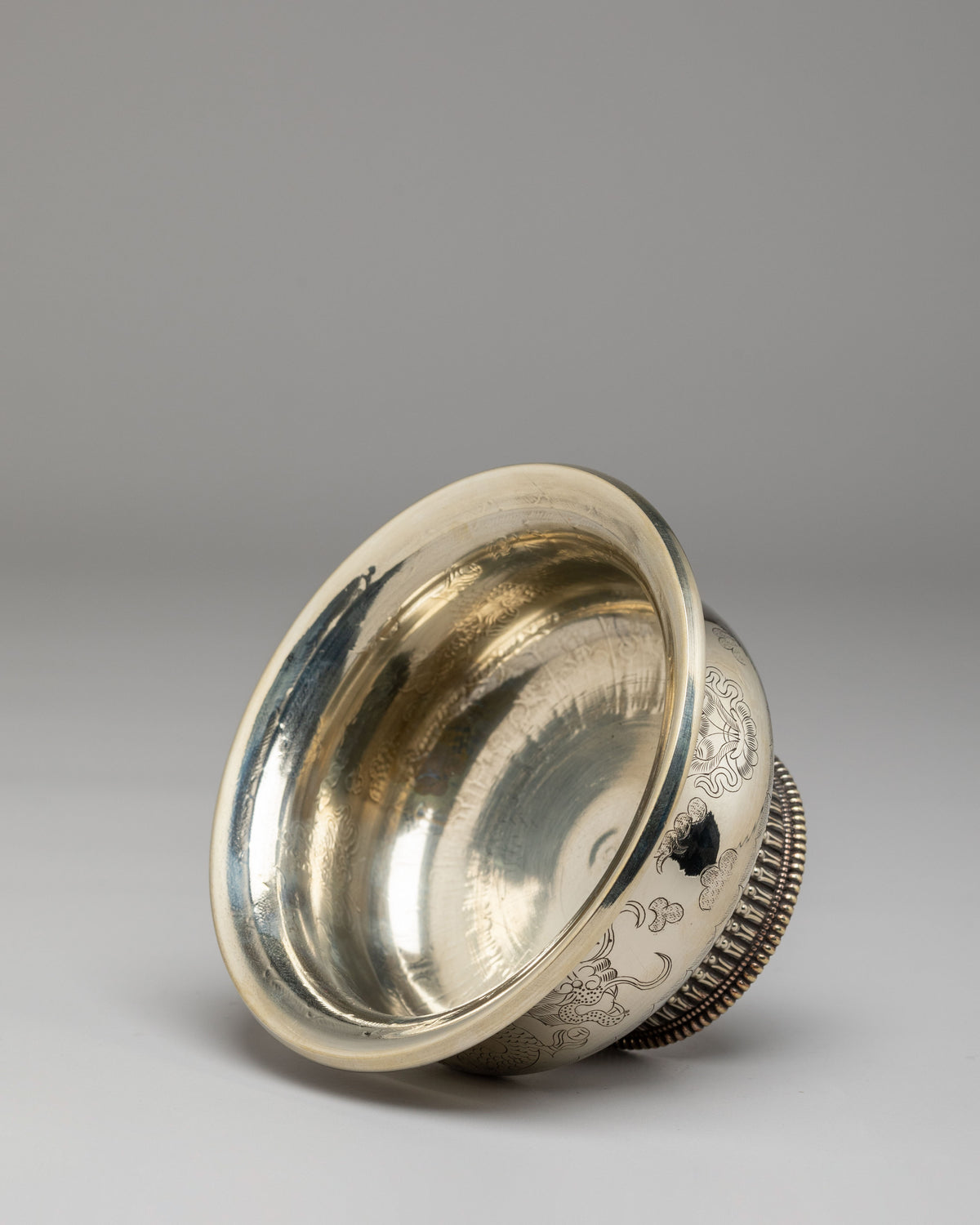 Buddhist Meditation Bowl Set | White Metal Offering Bowls