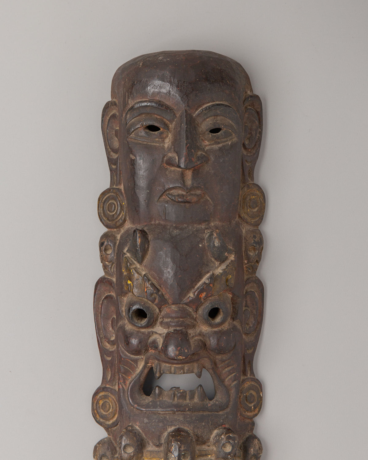 Tibetan Carved Mask Wall Hanging | Handcrafted Wood Artwork
