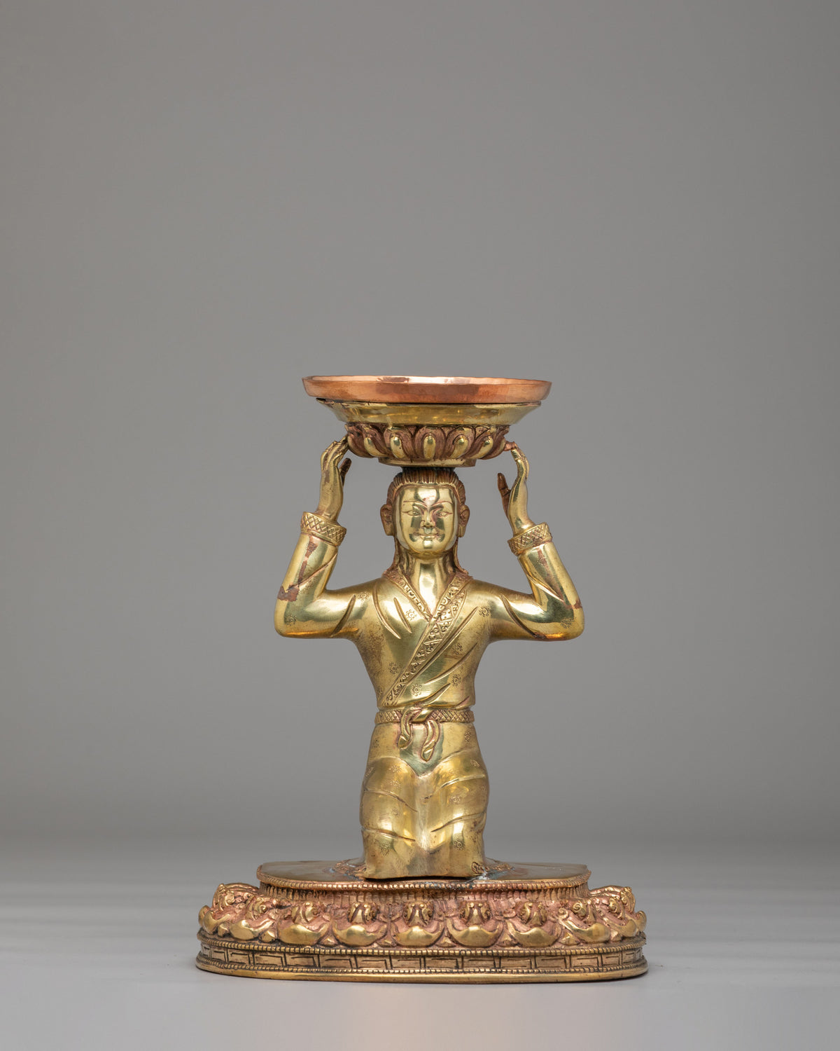 Tibetan Butter Lamp For Buddhist Shrine | Brass Lamp with Copper Holder
